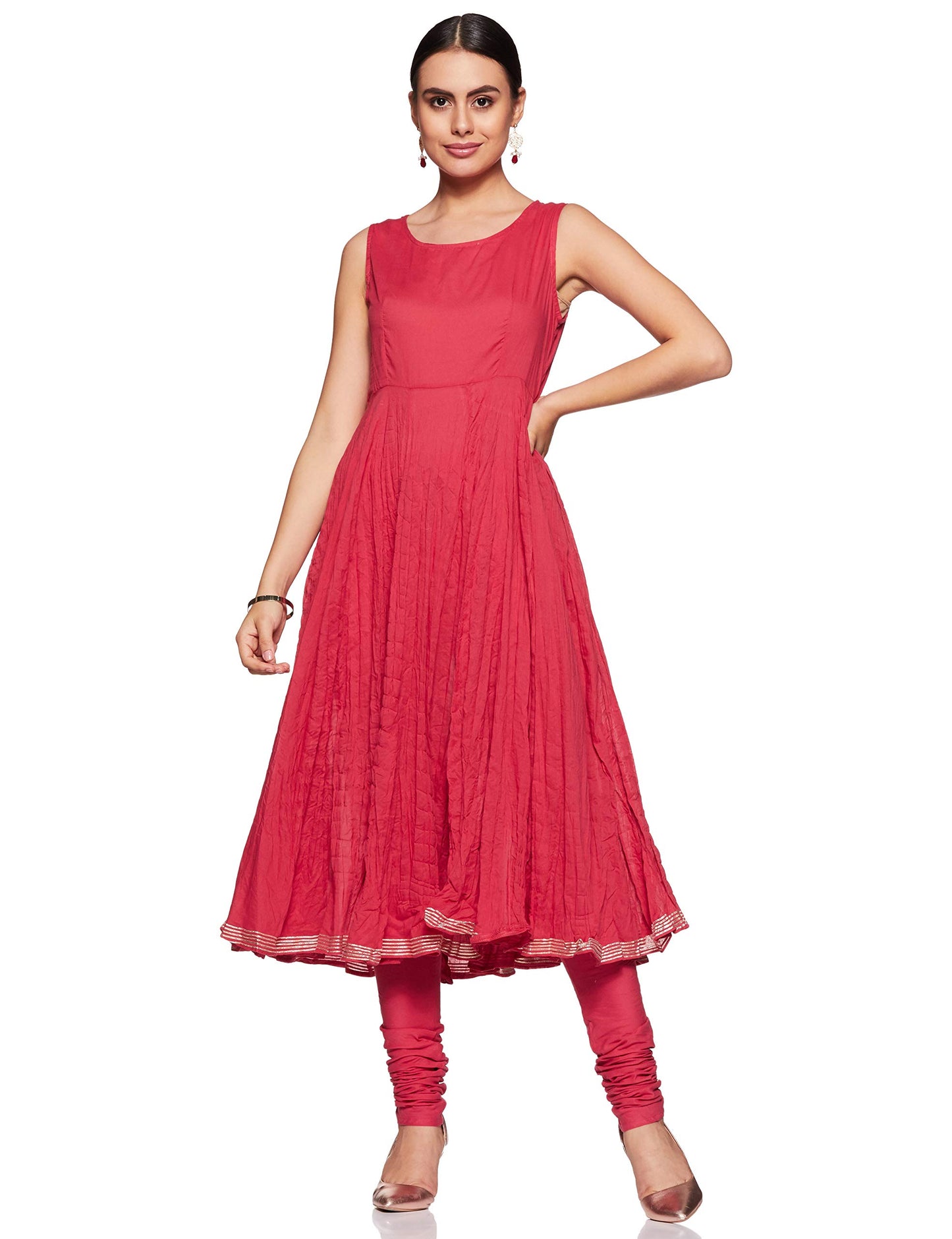 BIBA WOMEN EMBROIDERY FITTED SALWAR KURTA DUPATTA(SKDPRET COL6180_CORAL_36)