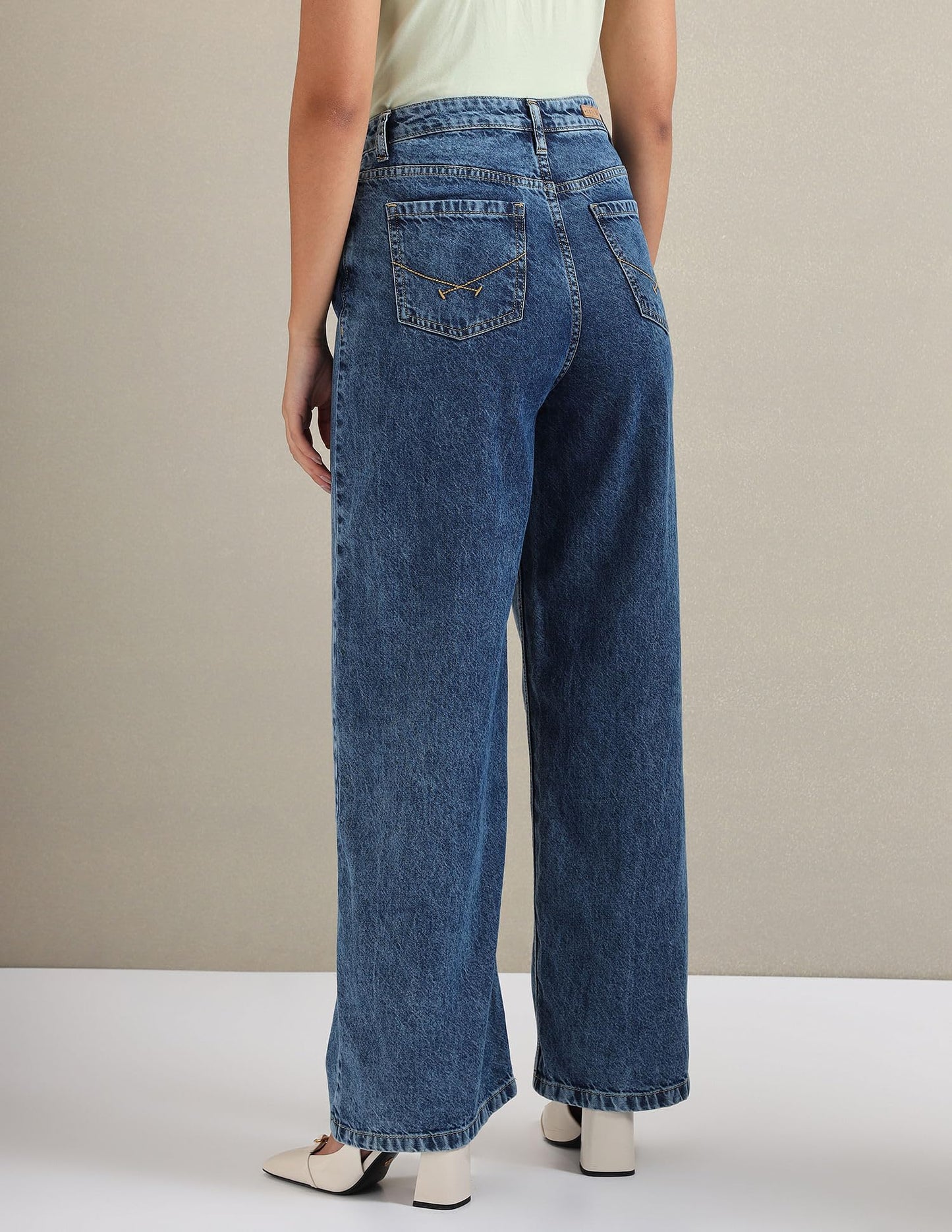 U.S. POLO ASSN. Women's Wide Leg Mid Rise Jeans (UWAW23JN048_Blue_32)