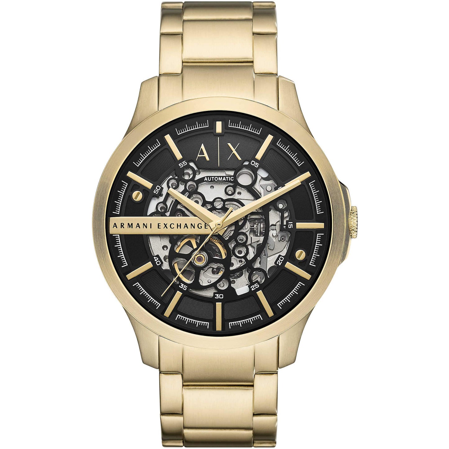 Armani Exchange Men's Automatic Three-Hand, Stainless Steel Watch, 46mm case Size, Gold, 46mm, Bracelet, Gold, 46mm, bracelet