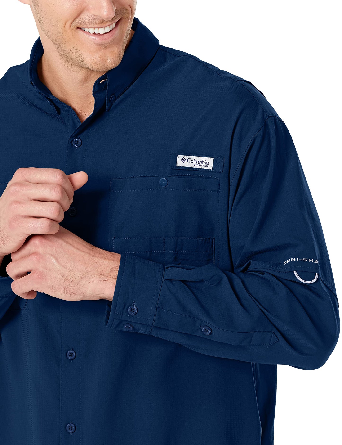 Columbia Men Navy Blue Omni Wick Tamiami II Long Sleeve Hiking | Trekking | Camping | Safari Shirt, XL