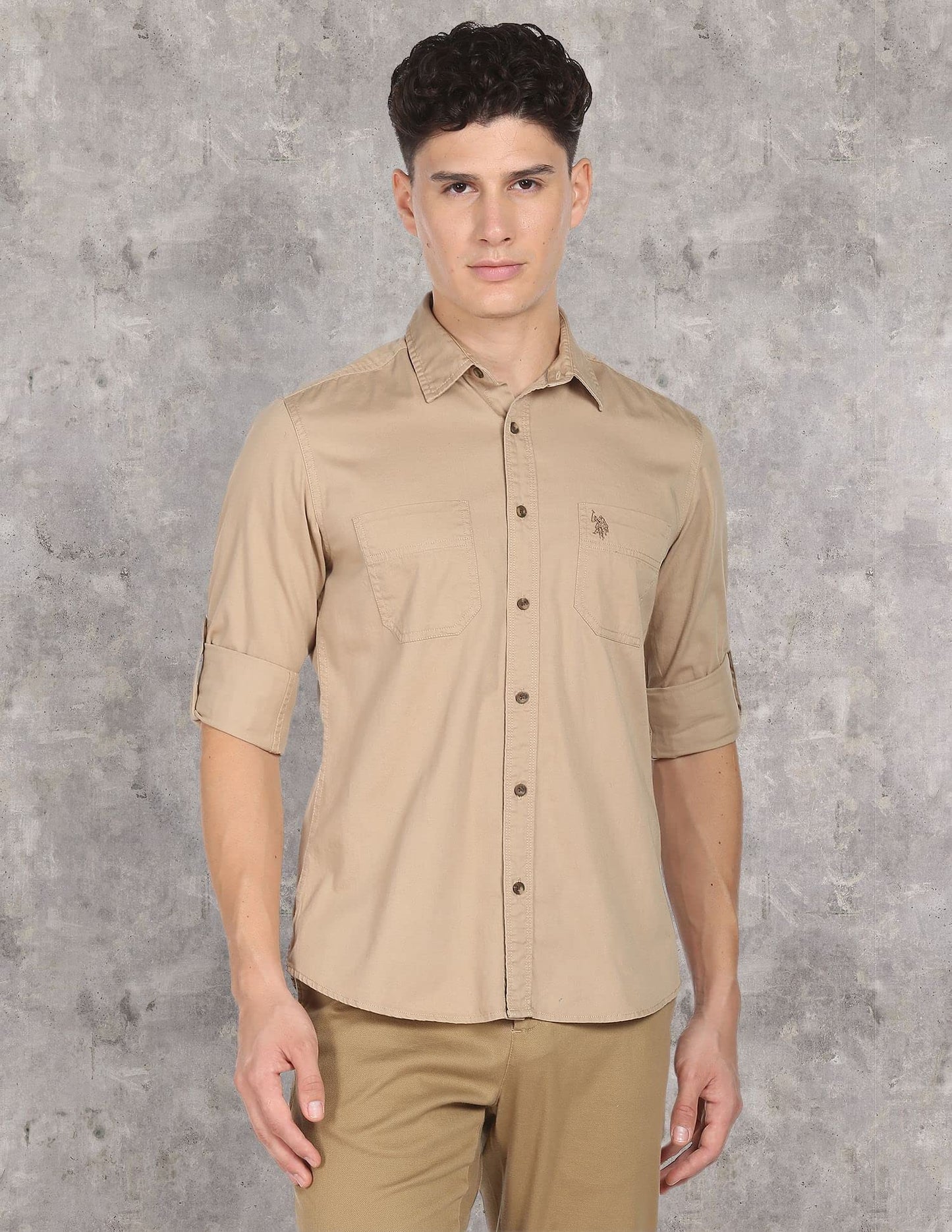 U.S. POLO ASSN. Men's Regular Fit Shirt (UDSHT-G107_Khaki