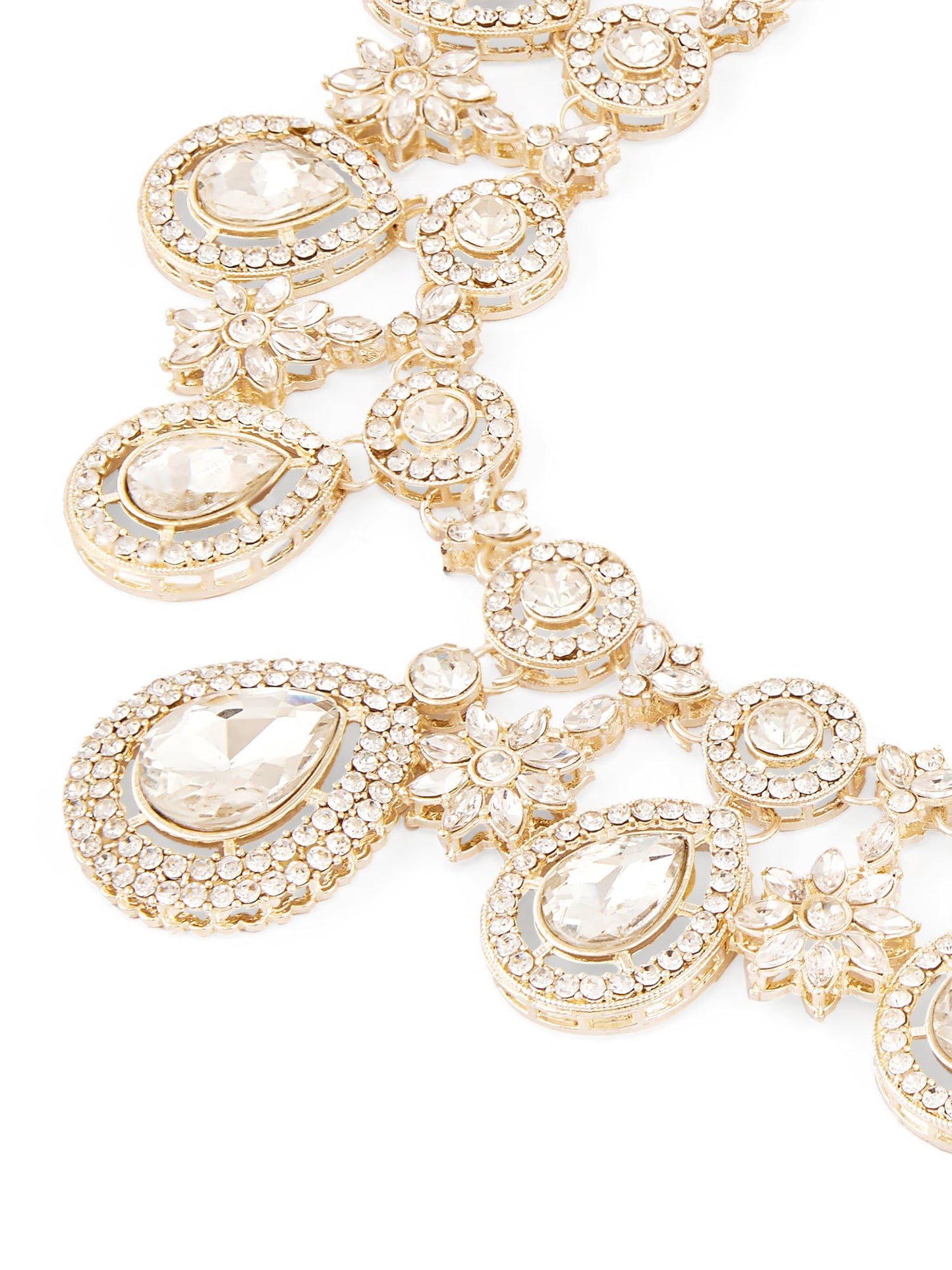 ZAVERI PEARLS Gold Tone Dazzling Stones Austrian Diamonds Necklace Earring & Maangtikka Set For Women-ZPFK18216