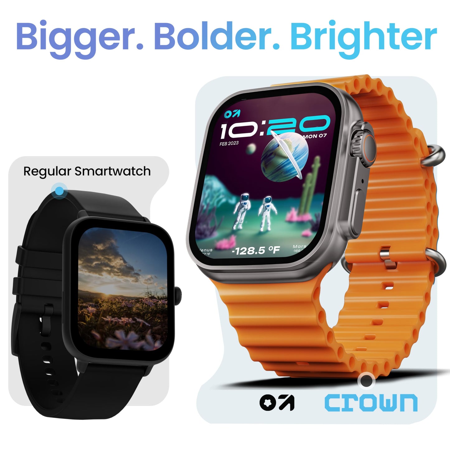 GOBOULT Newly Launched Crown Smart Watch 1.95'' Screen, BT Calling, Working Crown, Zinc Alloy Frame, 900 Nits Brightness, AI Voice Assistant, SpO2 Monitoring, 120+ Sports Mode (Tangerine)