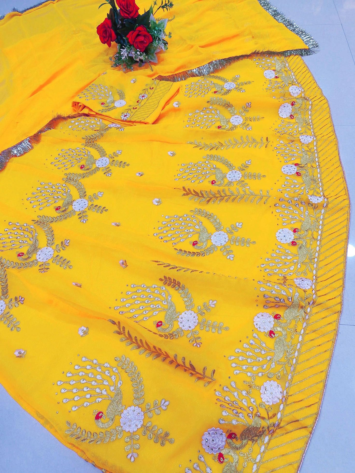 SHYAMLATA Fancy Heavy Embroidery Work Shimmer Silk Semi-stitched Traditional Lehenga choli For Women (Yellow E)