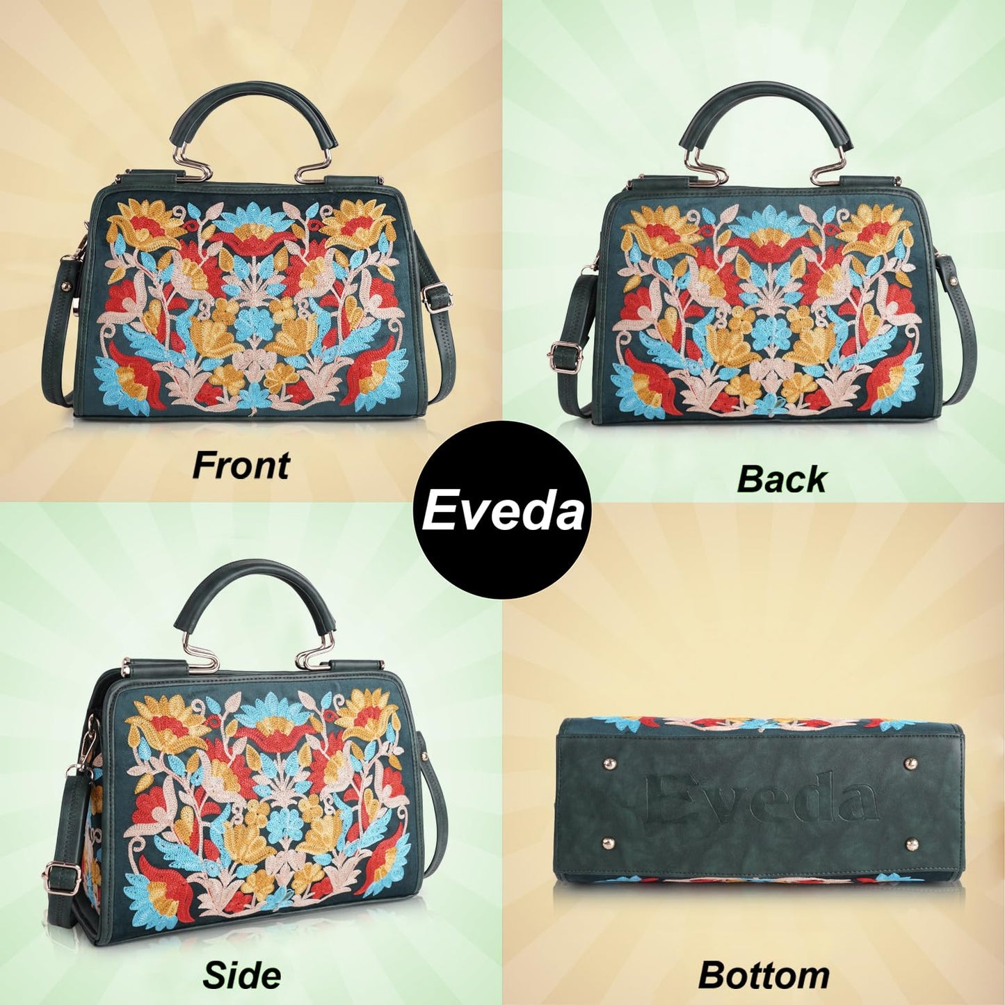 EVEDA Synthetic Leather Stylish Trendy Design Shoulder Crossbody Hobo Women Handbag, Green