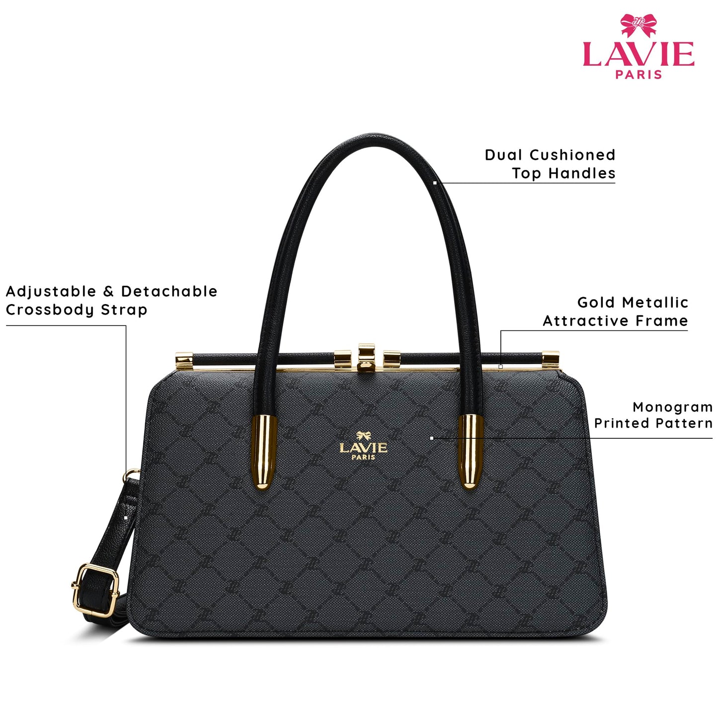 LAVIE PARIS Women's Chic Dual Frame Satchel Bag | Satchel Handbag for Work | Ladies Purse | Stylish Shoulder Bag | Gift for Women