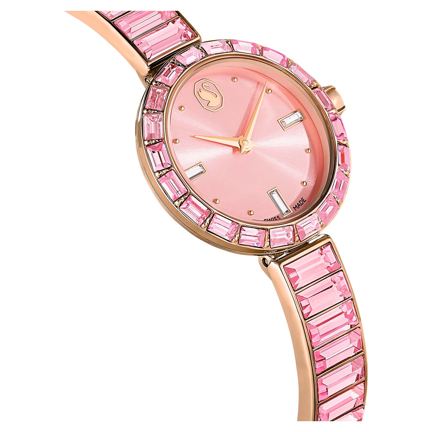 Swarovski Matrix Bangle Watch – Swiss Made, Crystal Bracelet, Pink, Rose Gold-Tone Finish, Elegant Women’s Timepiece