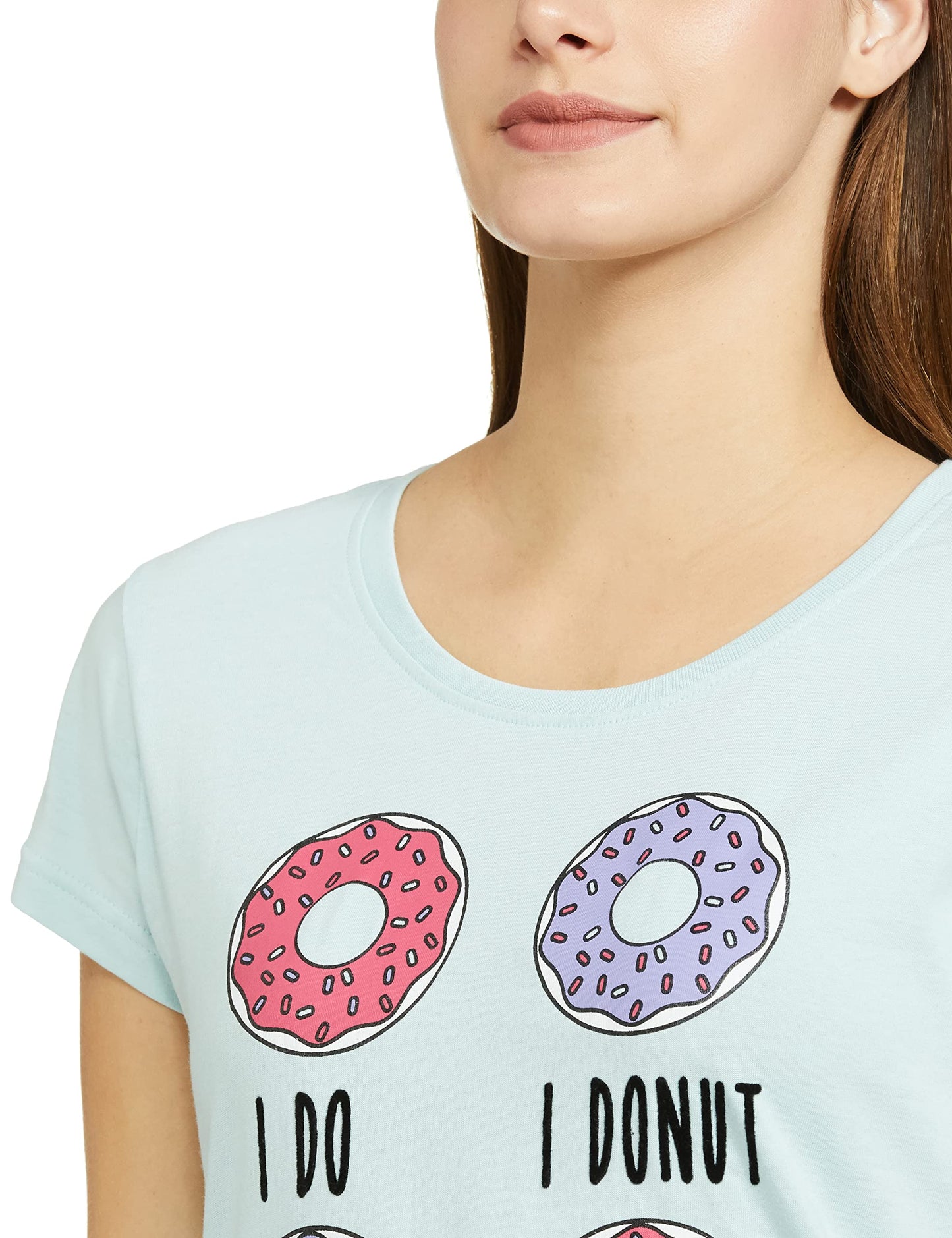 Max Women Printed Round Neck T-Shirt with Elasticated Pyjama,Aqua,XXL
