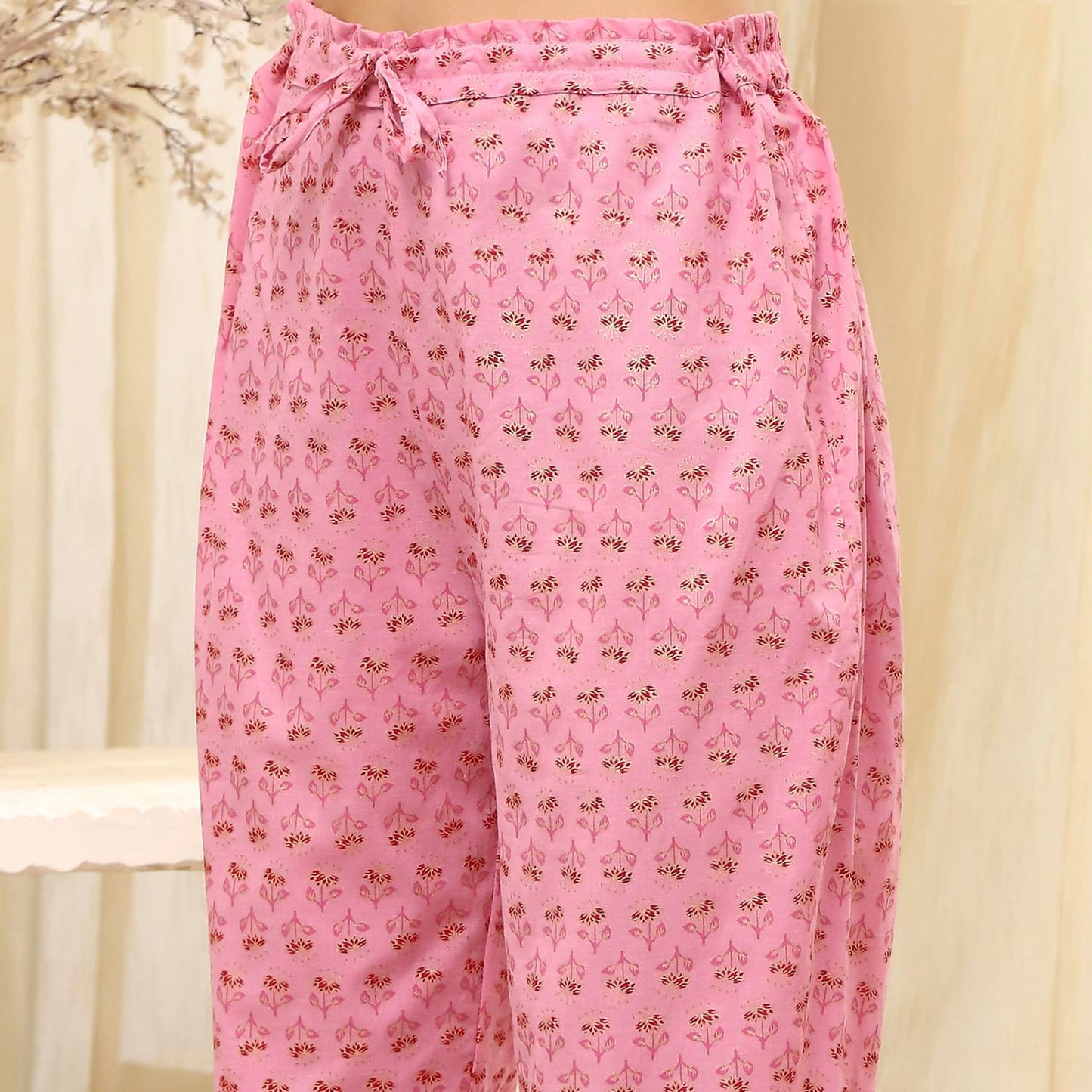 BIBA Women Pink Cotton Screen Print Unstitched Suit Set_FREE SIZE