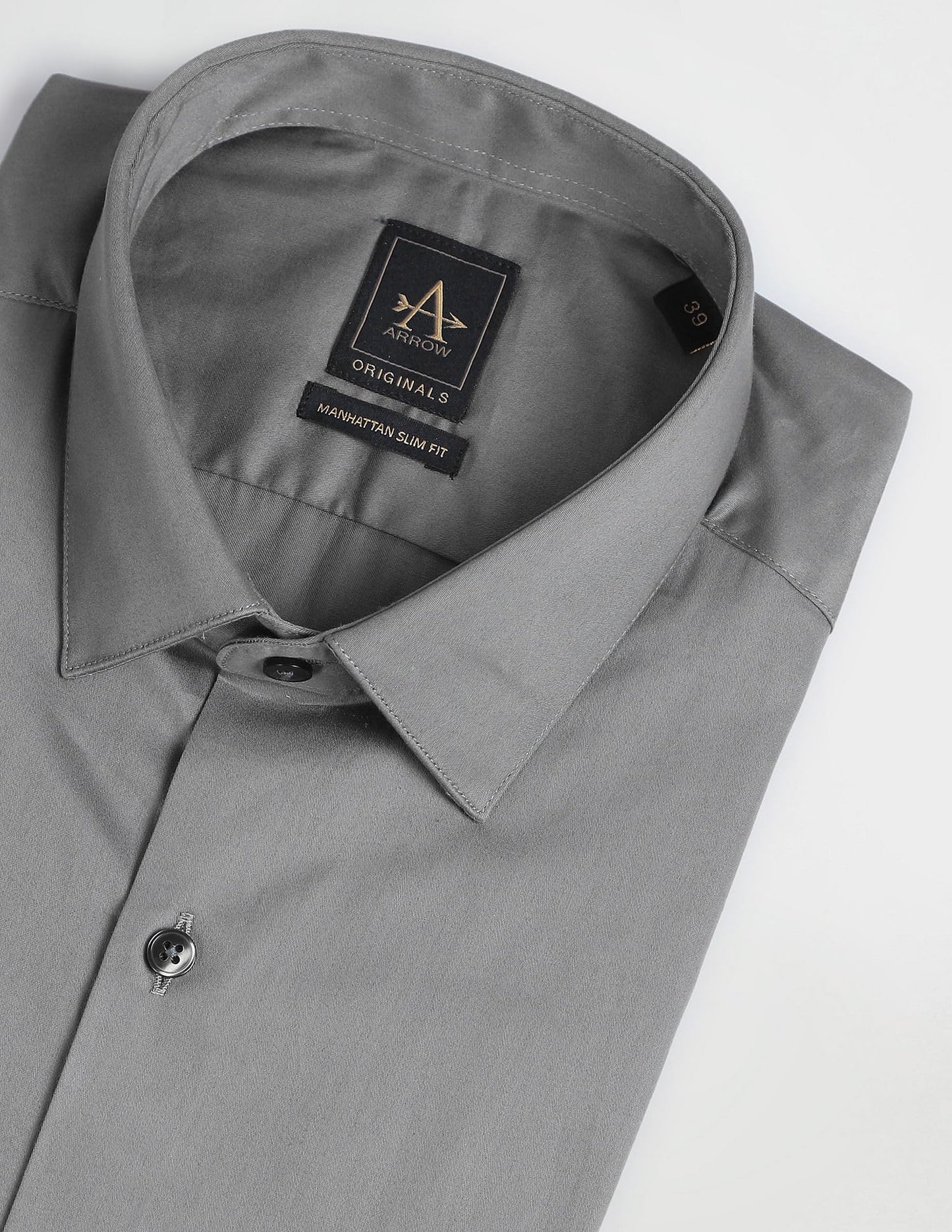 Arrow Men's Grey Solid - Cutaway Collar Full Sleeves Formal Shirt with Chest Pocket | Cotton Fabric | Slim Fit