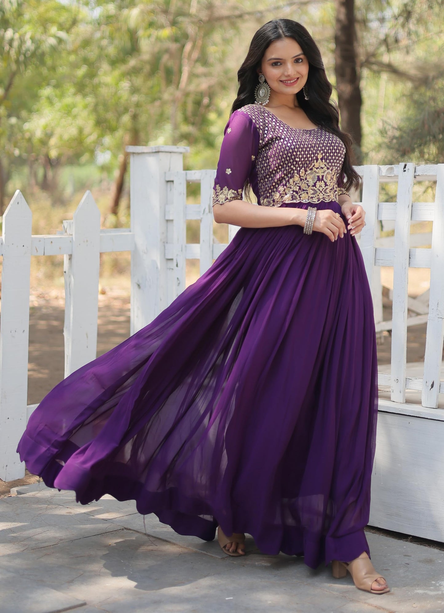 Fashion Basket Women's Georgette Anarkali Gown Purple