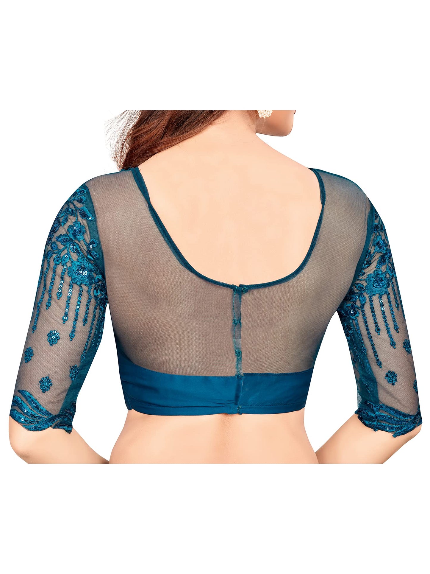 AKHILAM Women's Georgette Embellished Designer Saree With Blouse Piece (Teal blue_SILVER27010_TFH)