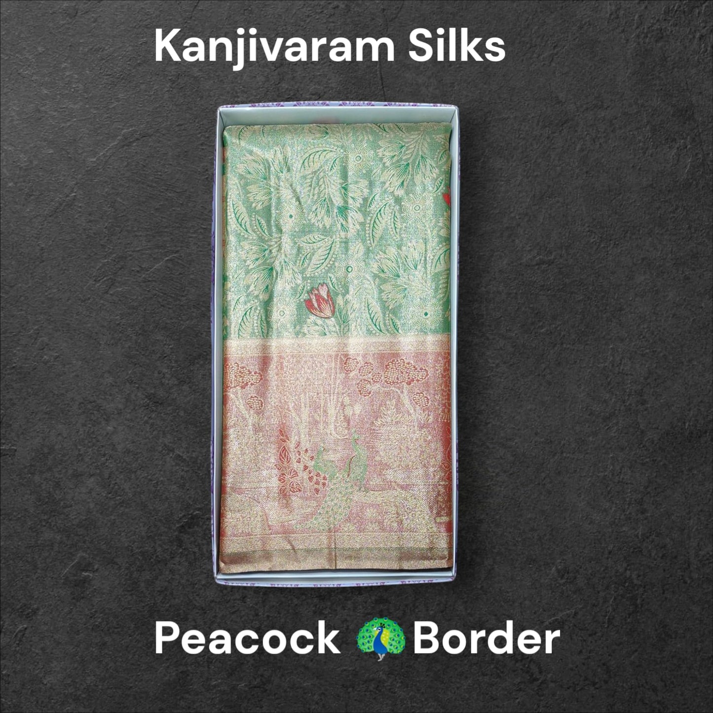 VFCollections Women's Kanchipuram Silk Pure Pattu Sarees – Peacock Border with Blouse (VFC694-3)