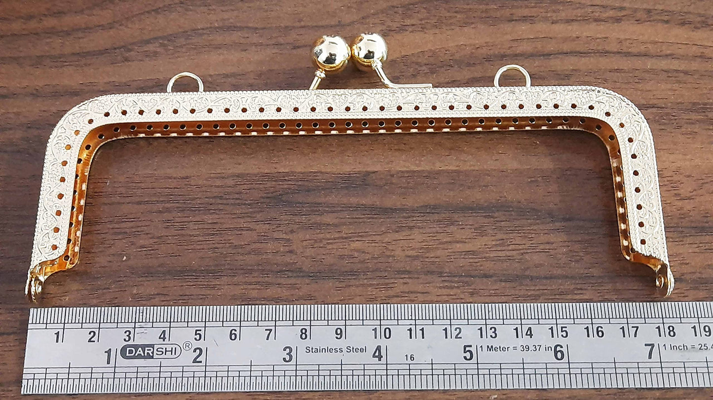 Tia Purse, Clutch Bag Making Metal Frames, Heavy Quality and Premium Finish (Golden Premium Frame -Rectangle-7Inch-4Pc)