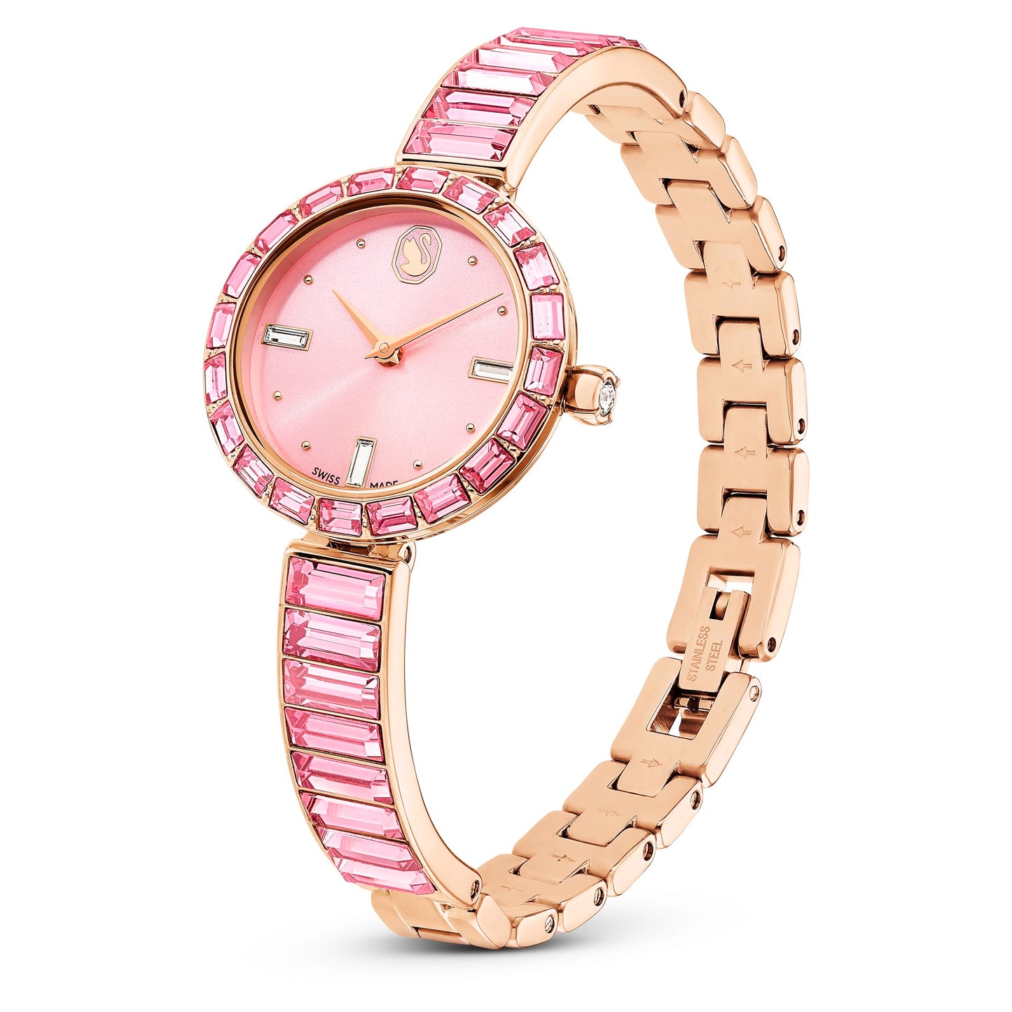 Swarovski Matrix Bangle Watch – Swiss Made, Crystal Bracelet, Pink, Rose Gold-Tone Finish, Elegant Women’s Timepiece