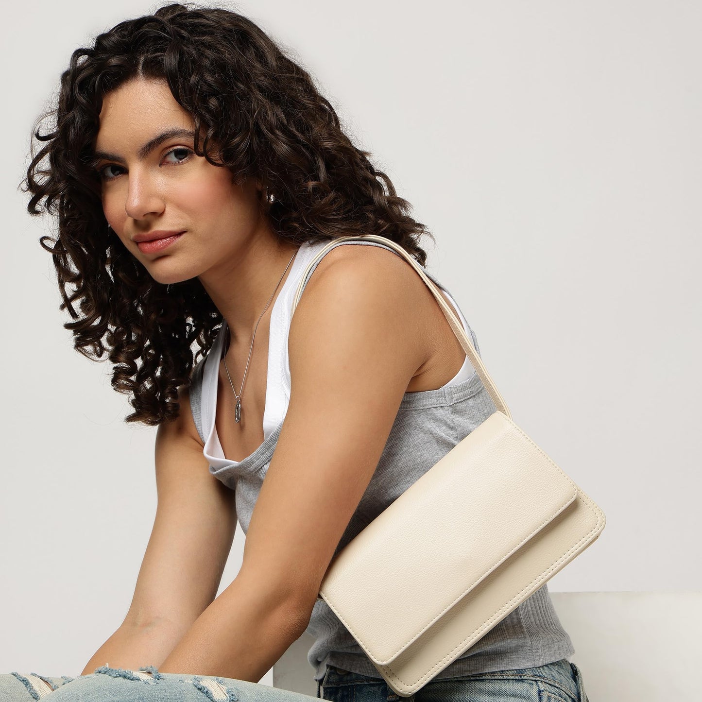 Fastrack Grey flex Shoulder Bag | Faux-Leather Women’s bag | Shoulder Bag for Casual Carry