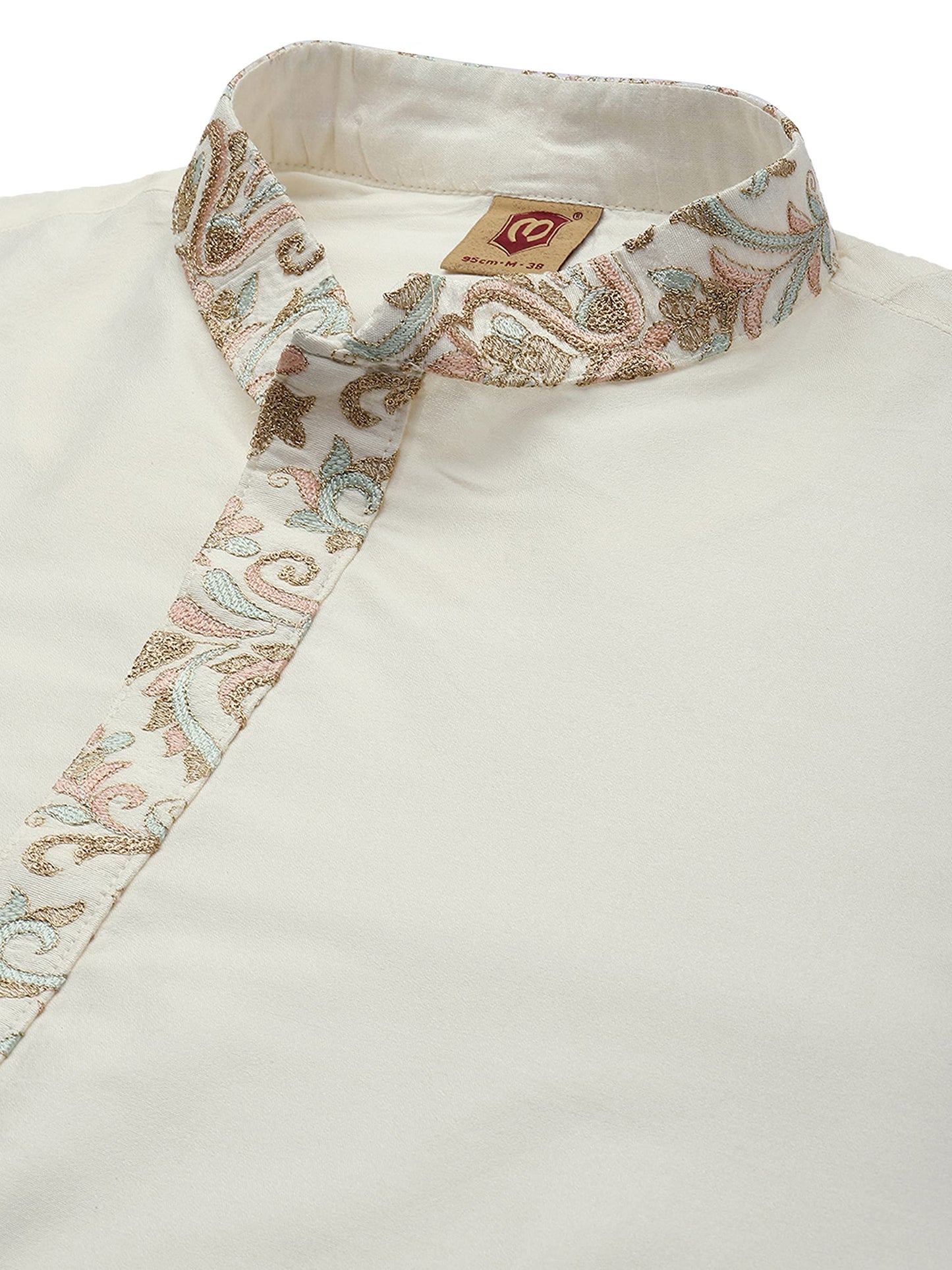 Manyavar Kurta Jacket Set for Men, Full Sleeves Mandarin Collar Ethnic Kurta Jacket Set for Festival, Wedding, Party Blended Viscous (Off White) (M)