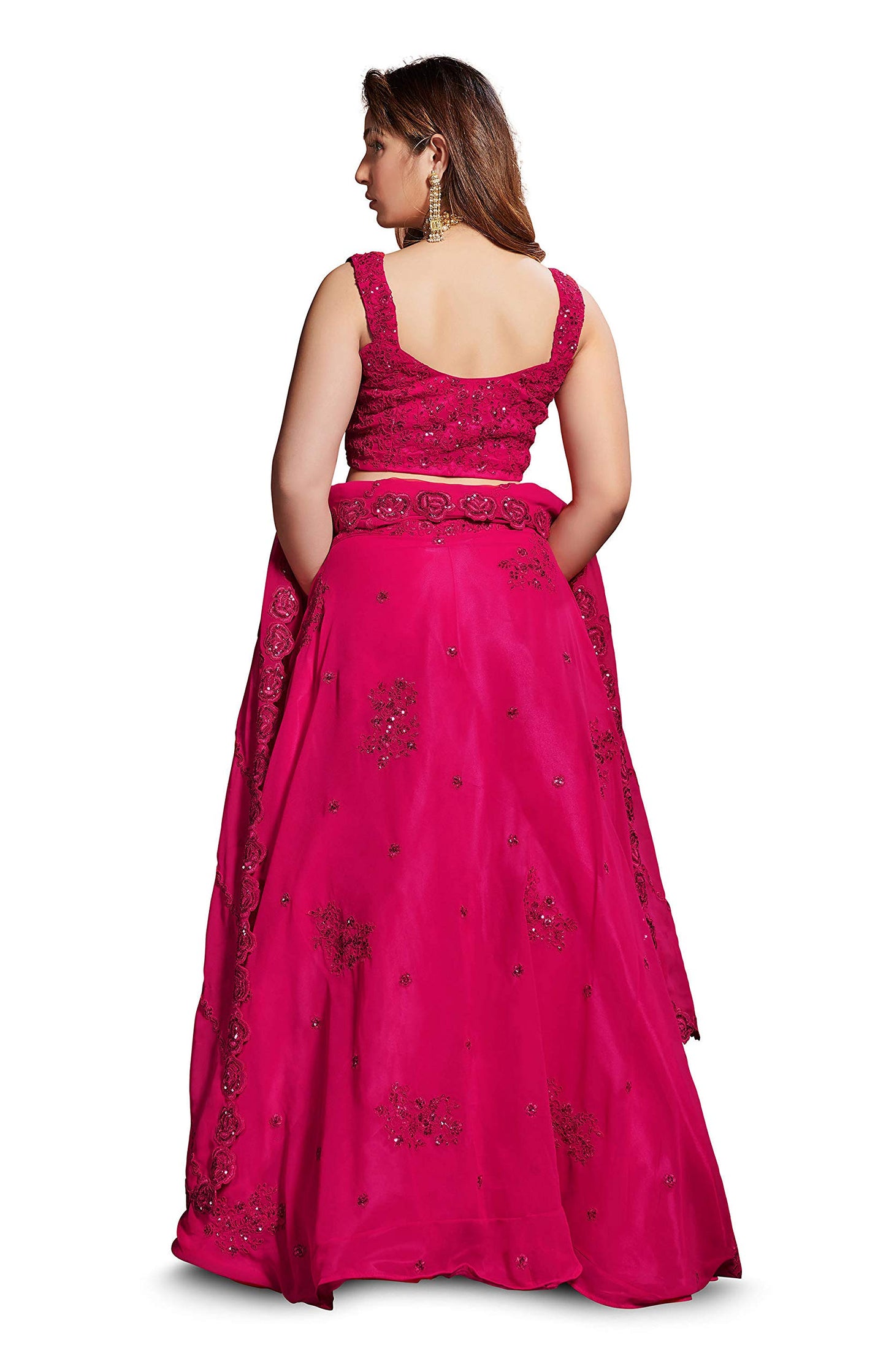 Zeel Clothing Women's Georgette Semi stitched Lehenga Choli (7060-Pink_Pink_Free Size)