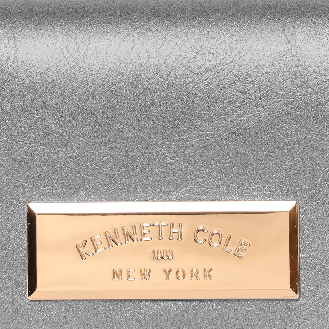 KENNETH COLE Ladies Front Flap Wallet | Women's Tri-fold Clutch Organizer with a Wide 3-Quarter Opening Zip-Around Compartment | Premium PU Leather | Sturdy, Stylish & Secure, GUN METAL