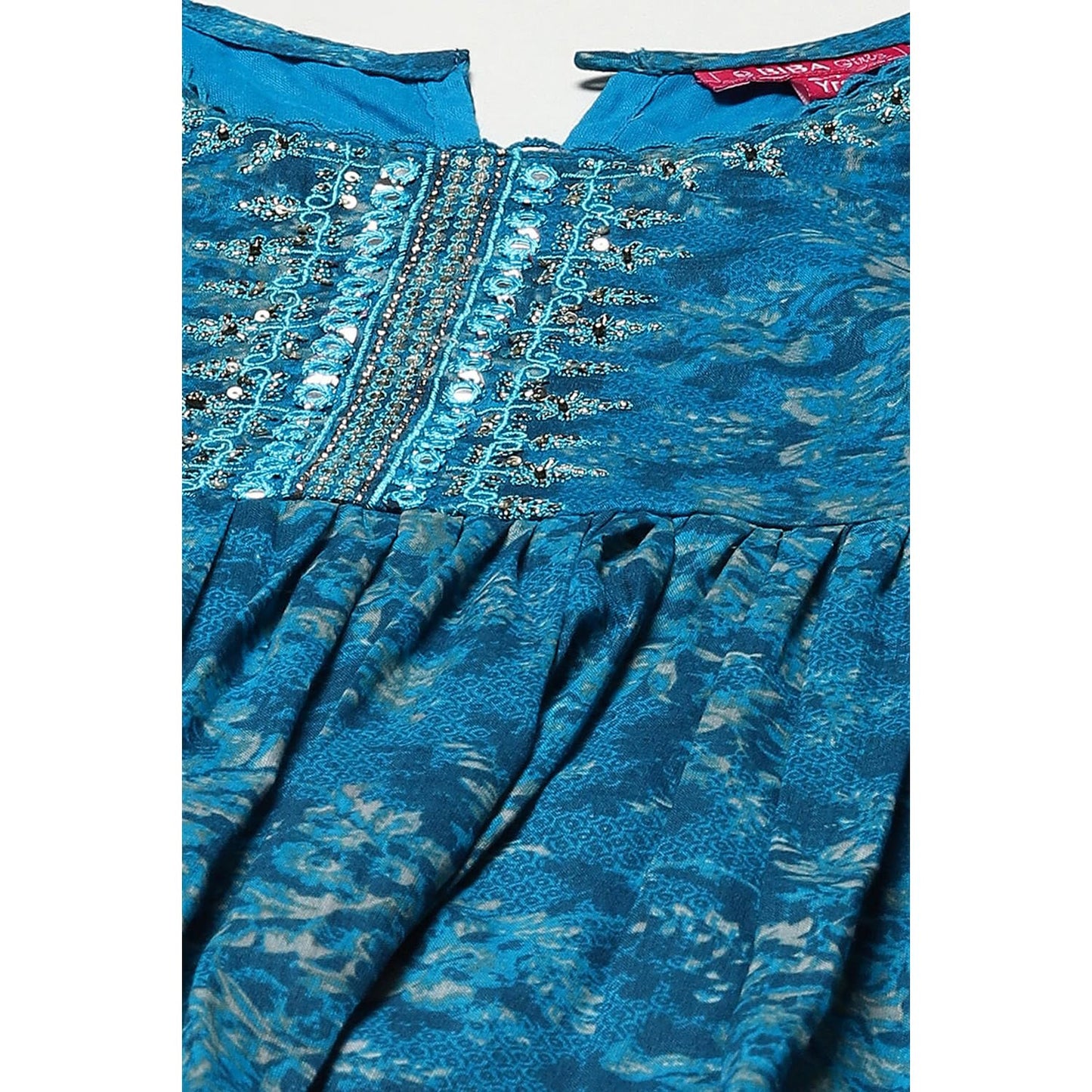 BIBA GIRL PRINTED FLARED KID(KW4948_TEAL BLUE_7)