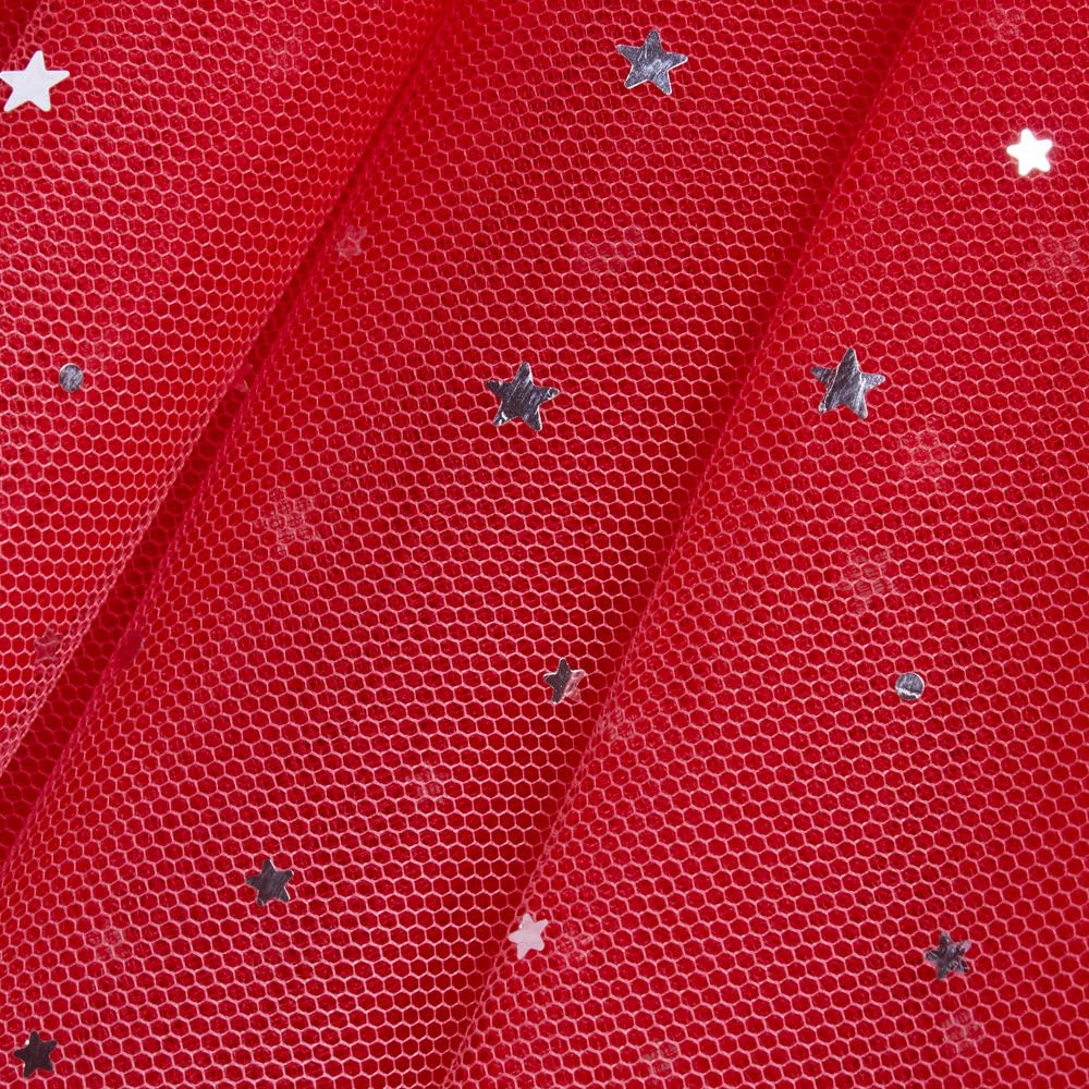 Hopscotch Girls Knee Length Party Dresses in Red Color for Ages (6-7 Years)