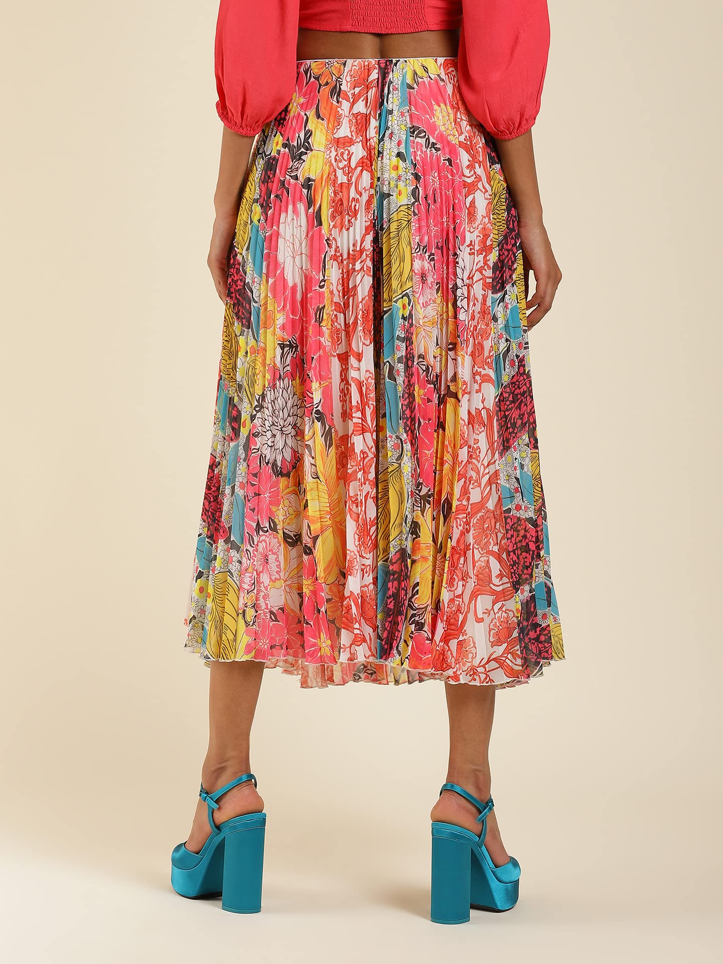 Label RITU KUMAR Multi Color Floral Print Pleated Skirt