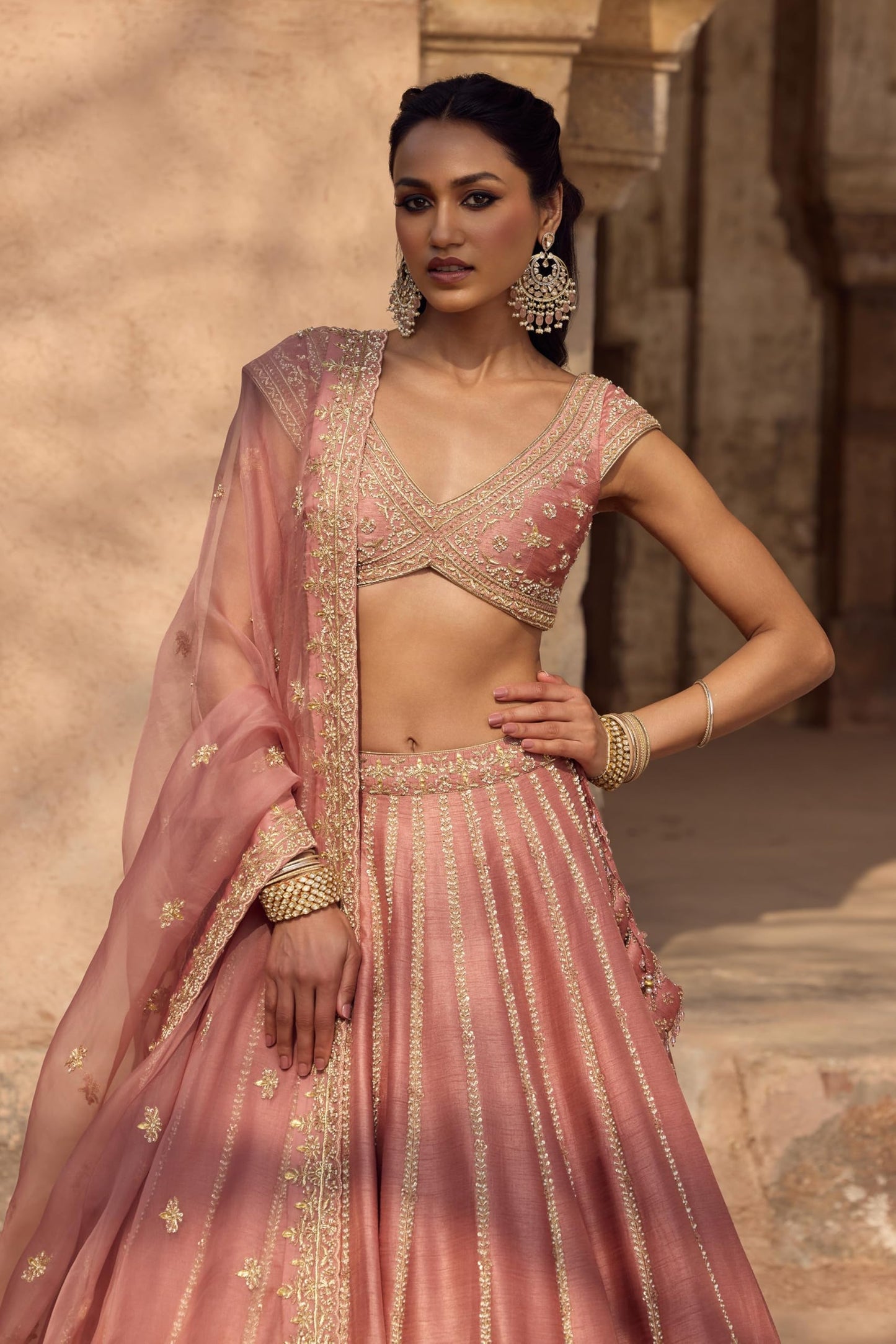 JIHU CULTURE Women’s Semi-Stitched Pink Fancy Silk Zari & Sequin Embroidered Lehenga Choli with Net Dupatta