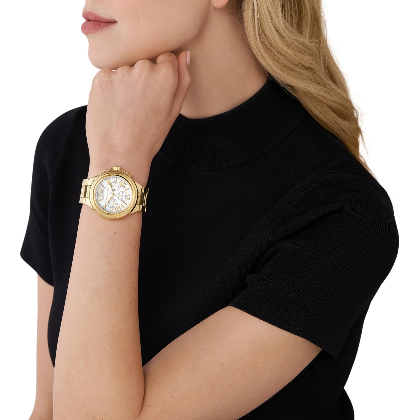 Michael Kors Stainless Steel Camille Analog White Dial Women Watch-Mk7270, Gold Band