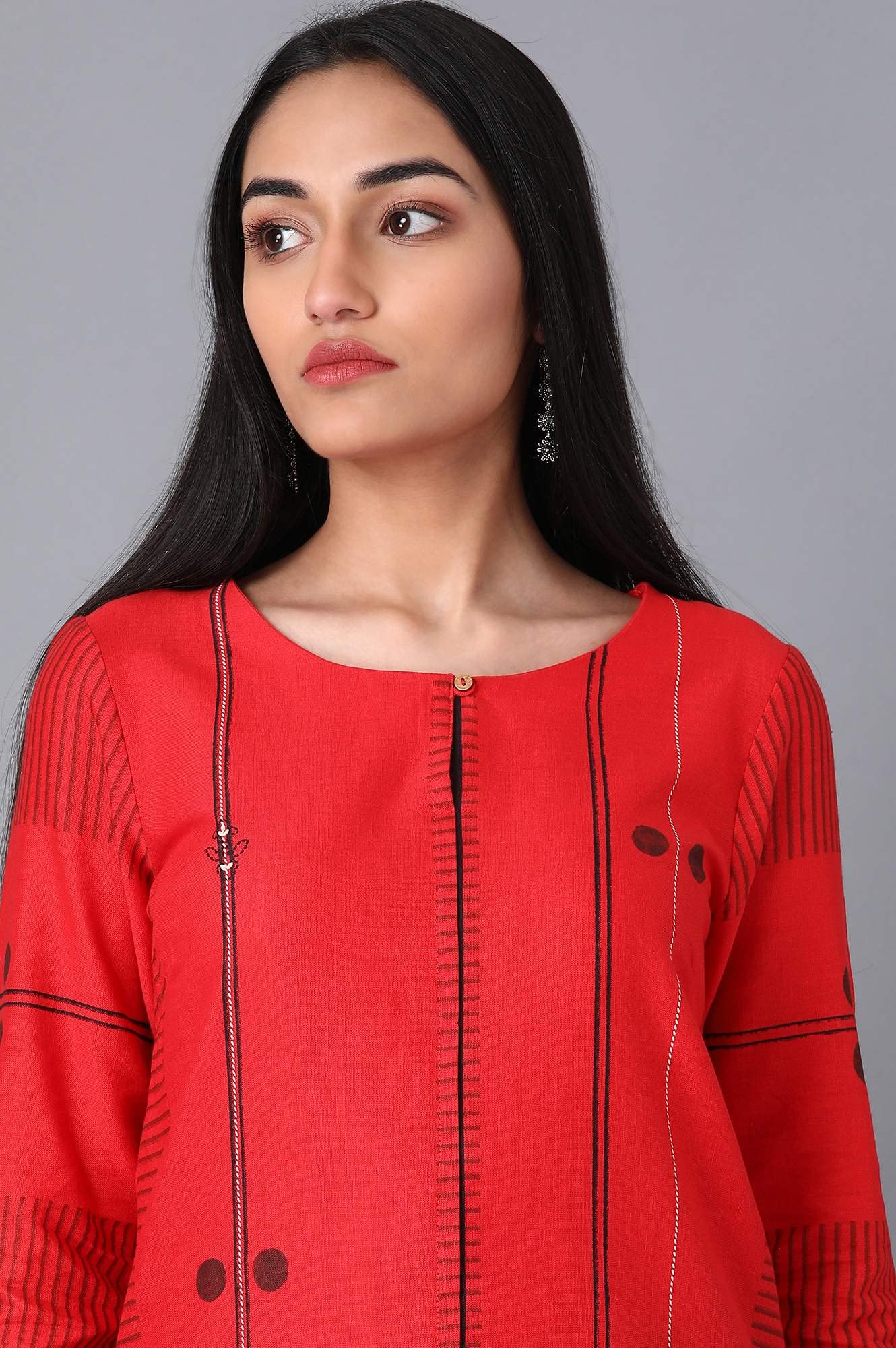 W for Woman Women's Cotton Blend Regular Kurta (22FEW13242-113668_Scarlet Red_XL)
