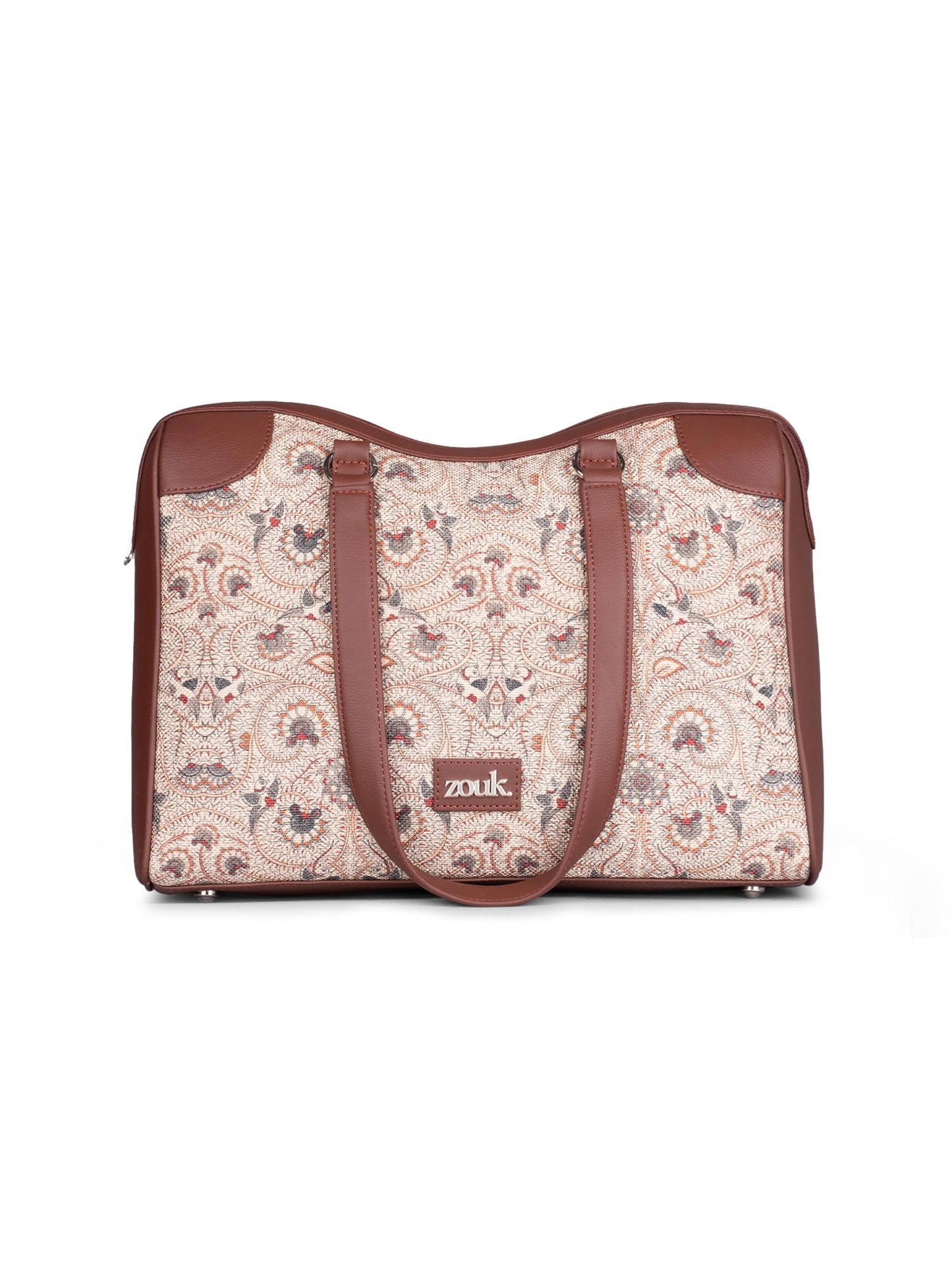 ZOUK Pedana Kalamkari Conference Office Bag | Jute | Vegan Leather Handcrafted Tote Bag Ideal for Work Office With Double Handle Straps | Yellow ochre