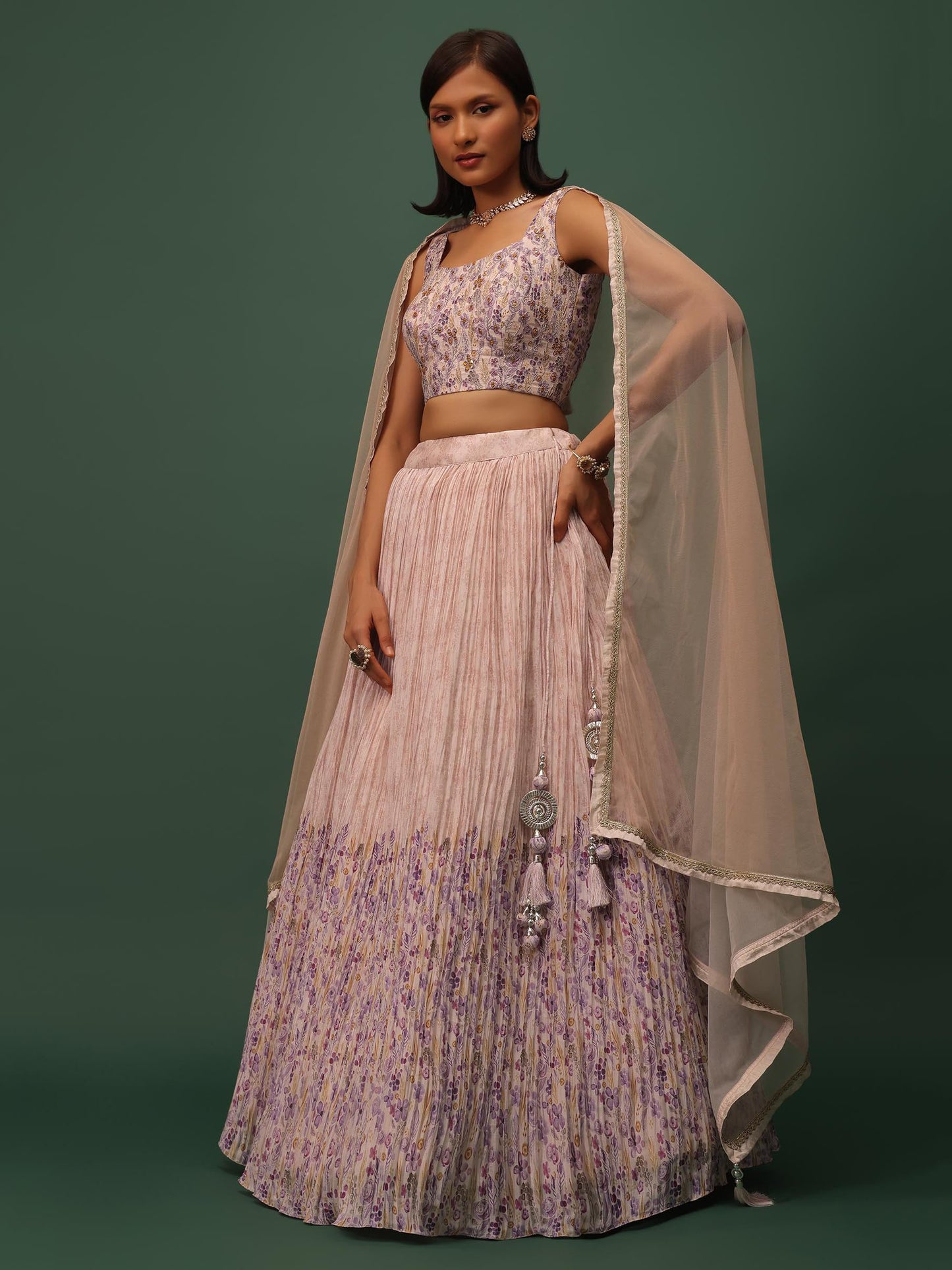 Zeel Clothing Womens Georgette Semi-stitched Digital Print Mirror Hand Work Lehenga Choli with Dupatta (5100-Beige-Wedding-Stylish-Lehenga-Choli; Free Size)