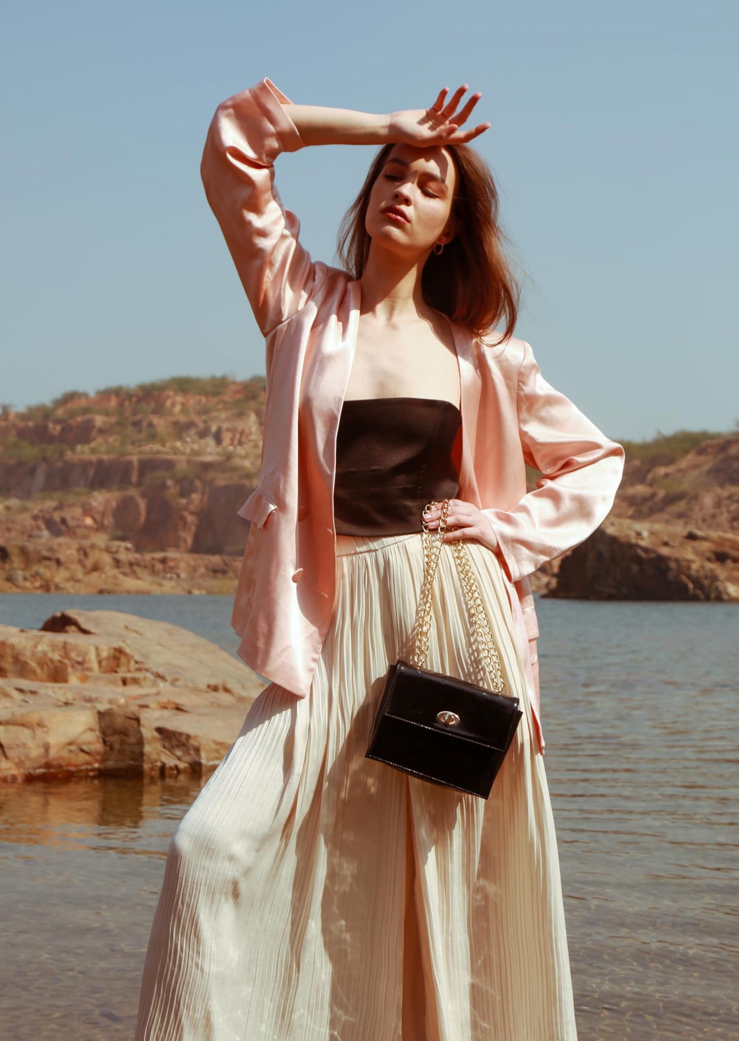 RASHKI LUCEAT - Womens Vegan Leather Slingbag | Spacious Compartment | Metalic chain (BLACK)