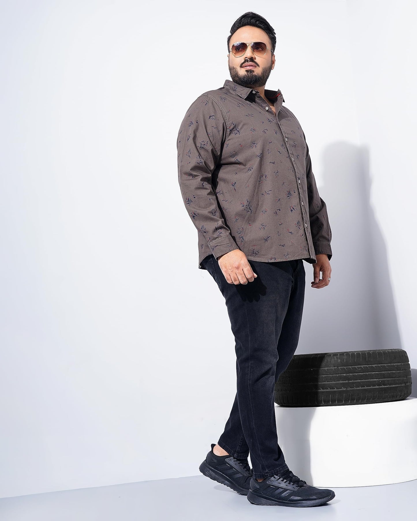 The Indian Garage Co Men Olive Floral Plus Size Cotton Casual Shirt