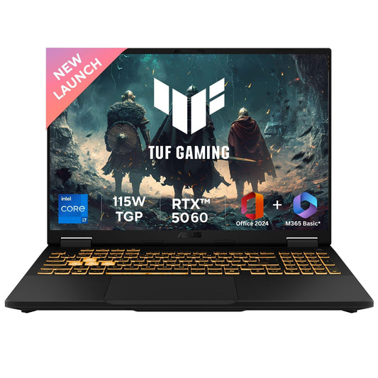 ASUS TUF F16, 14th Gen, Smartchoice,Intel Core i7 14650HX, Gaming Laptop(RTX 5060-8GB/16GB/1TB /FHD+/16"/165Hz/90WHrs/Windows 11/M365 Basic (1Year)*/Office 2024/Jaeger Gray/2.2 Kg) FX608JMR-RV049WS