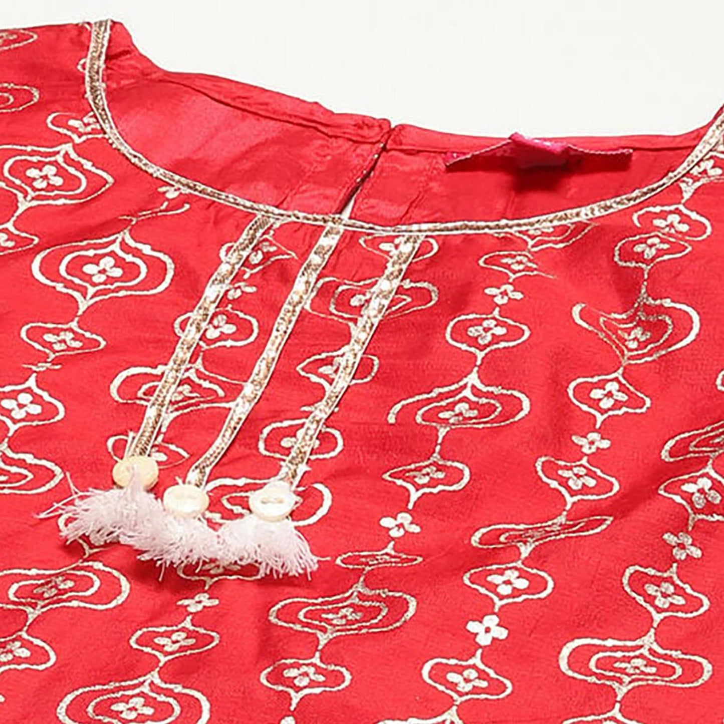 BIBA Girls Polyester Flared Printed Suit Set(KW5065E_11_Red)