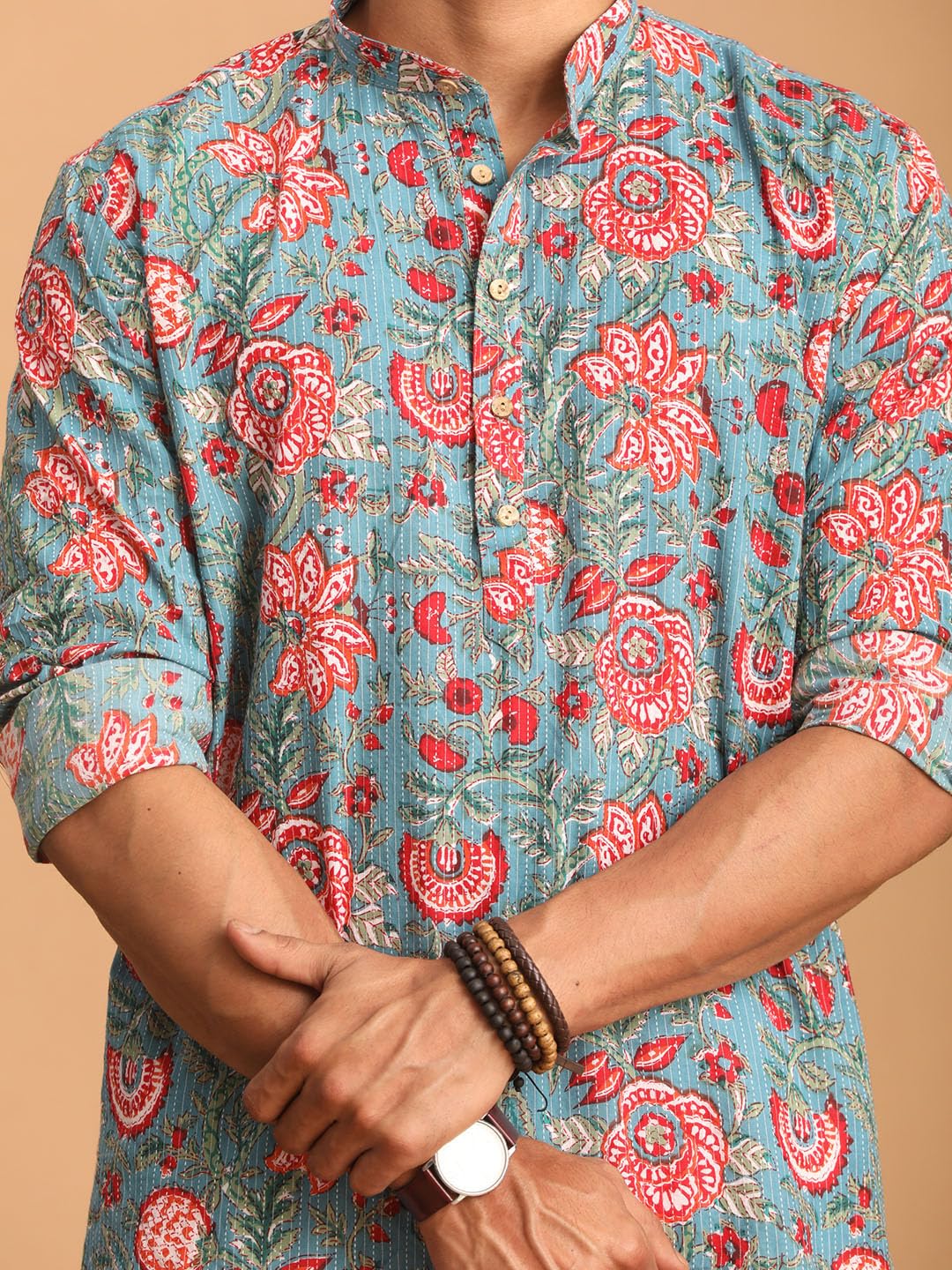 VASTRAMAY Men’s Cotton Regular Fit Regular Aqua Kurta | Elegant Ethnic Wear for Weddings & Festive Celebrations