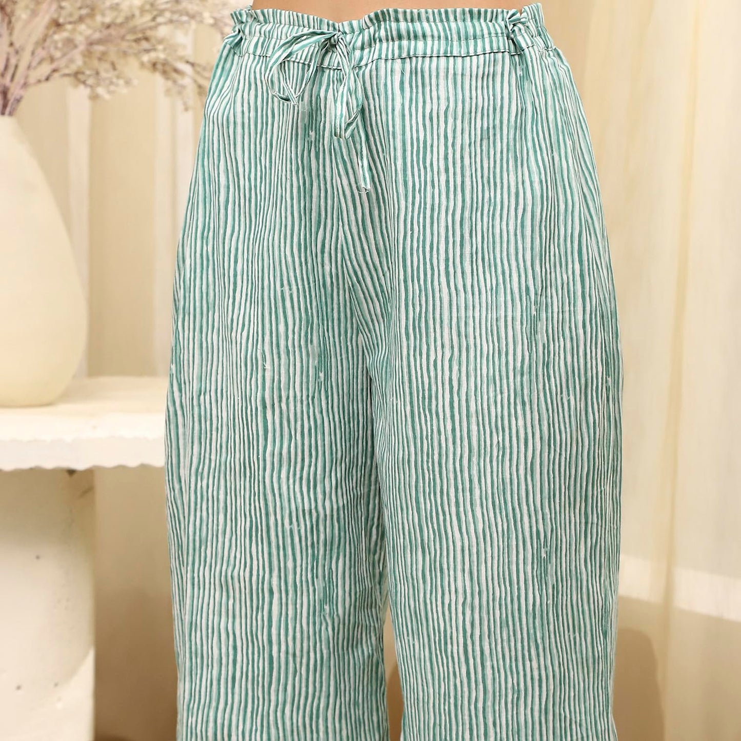 BIBA Women Green Cotton Screen Print Unstitched Suit Set_FREE SIZE