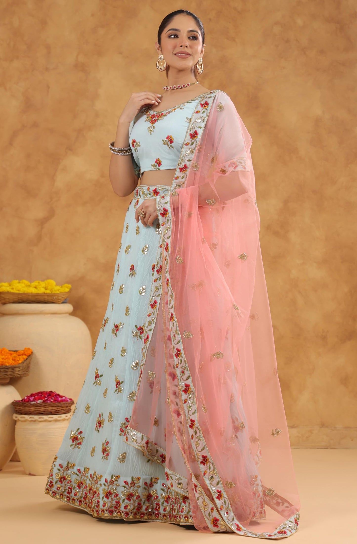 Janasya Women's Light Blue Art Silk Zari Embroidered Semi-Stitched Lehenga Choli with Dupatta Set (JAB24LC01894)