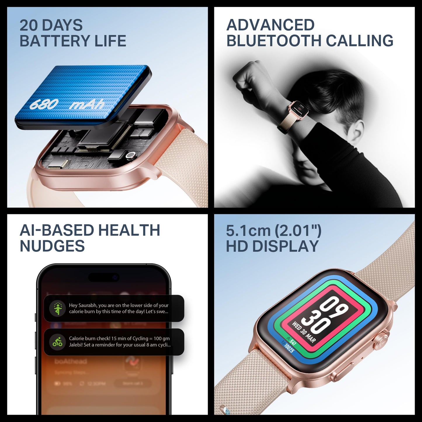 boAt New Launch Storm Infinity Max, 20 Days MAXIMUM Battery, Biggest Battery Capacity Ever! 2.01" (5.1cm)Display, Functional Crown, AI Nudges, BT Calling, Smart Watch for Men & Women (Cherry Blossom)