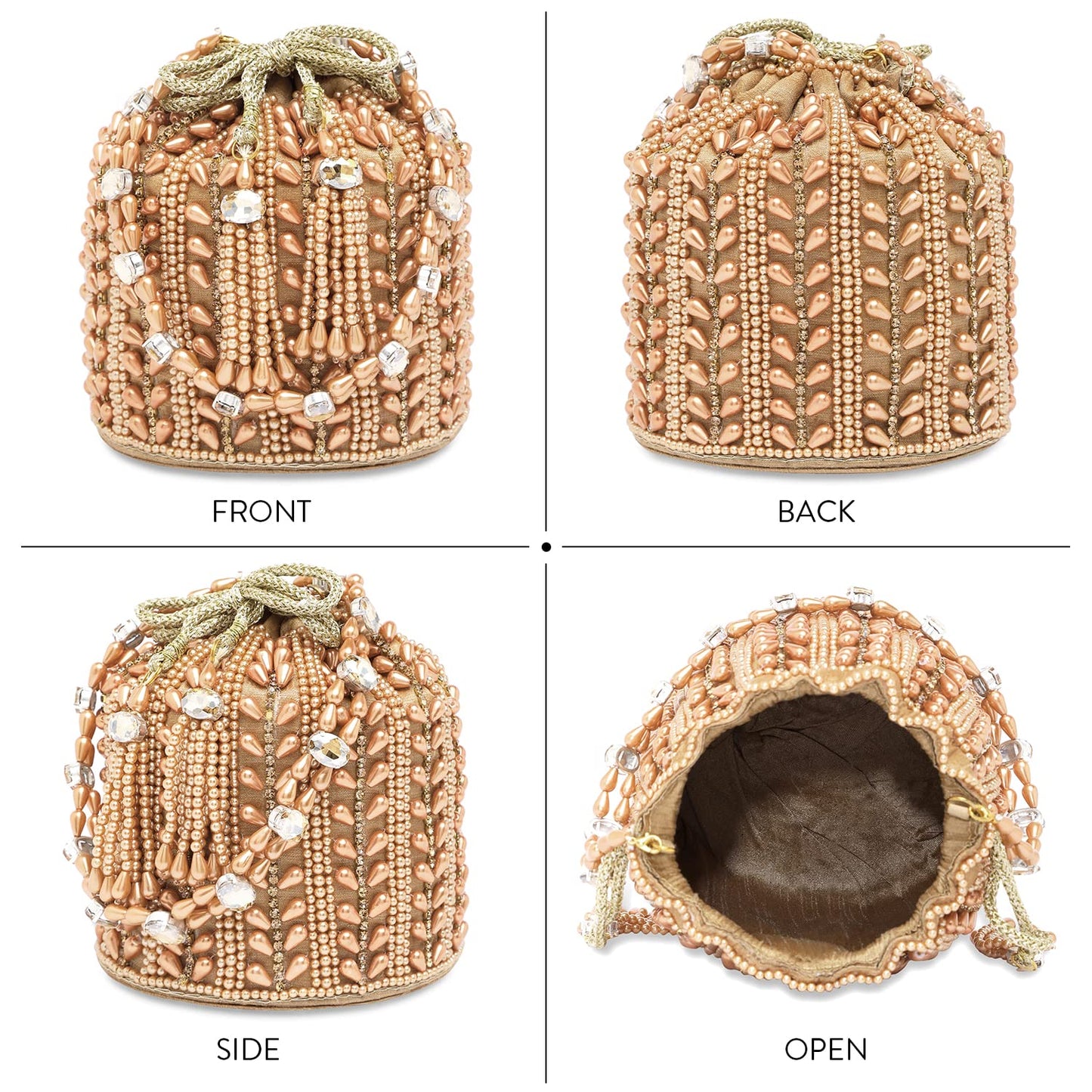 Peora Rose Gold Potli Bags for Women Evening Bag Clutch Ethnic Bride Purse with Drawstring(P36C)