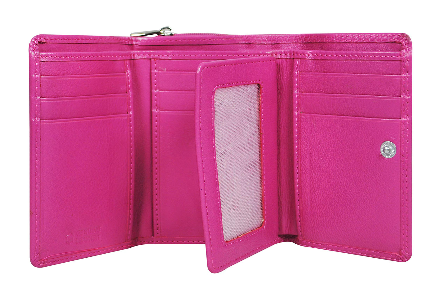 Women's Genuine Leather wallet-Long Purse Wallet with Multiple Card Slots, Zip Pocket and Note Compartment. (Pink)