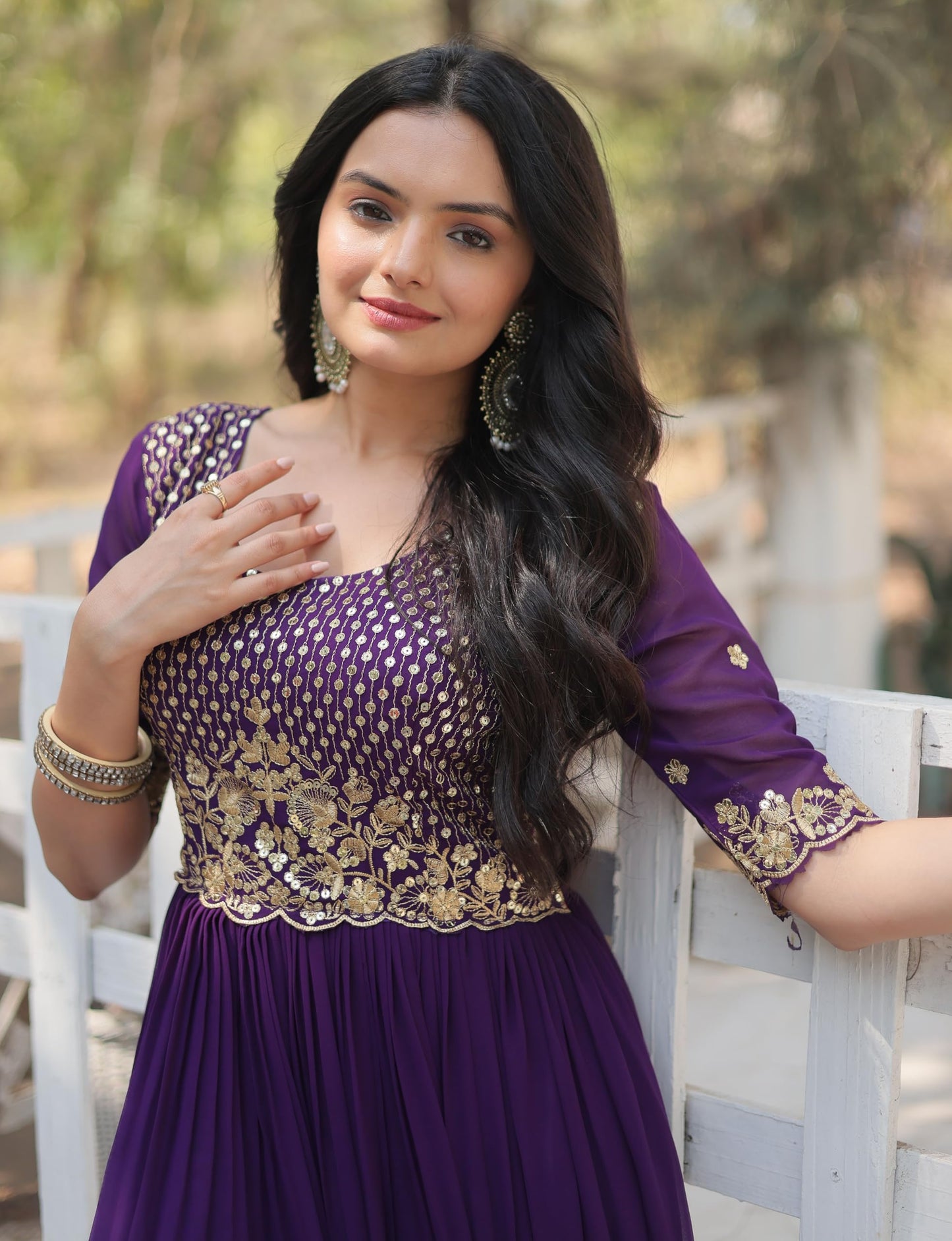Fashion Basket Women's Georgette Anarkali Gown Purple