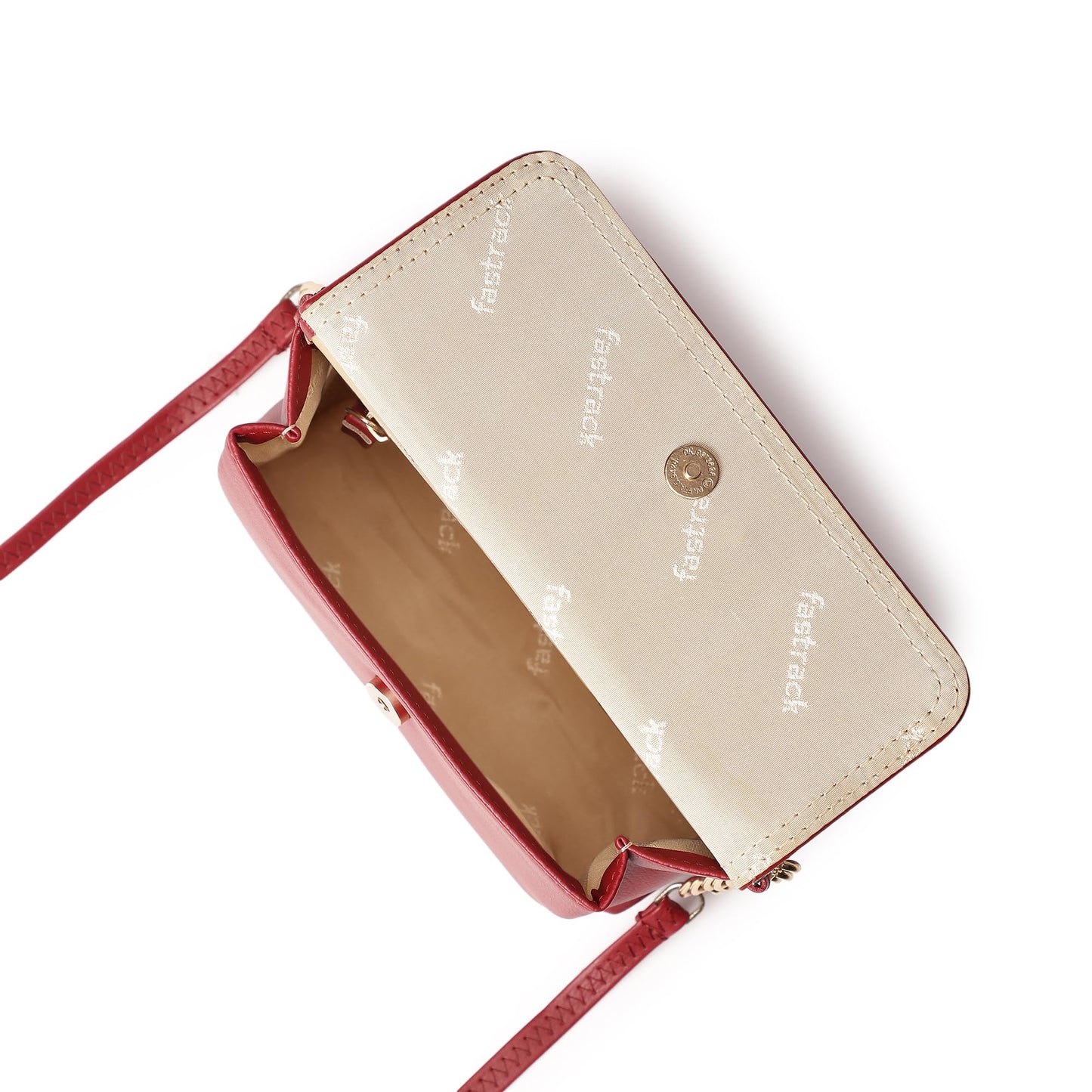 Fastrack Womens Chain Detail Sling Bag In Faux Leather With Flap & Button Lock-Stylish Crossbody With Metal Accents On Strap-Trendy Small Bag,Red