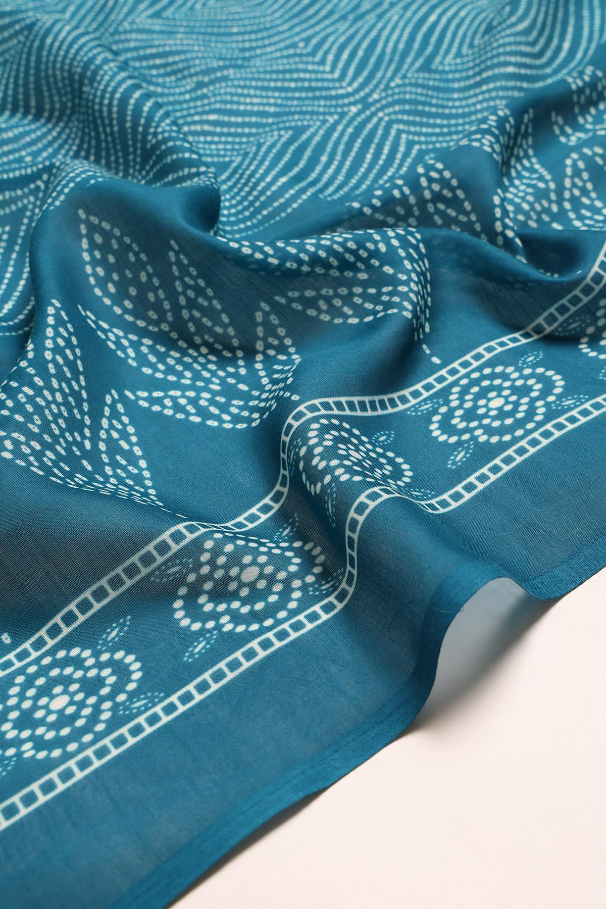 Soch Womens Teal Linen Blend Bandhani Salwar Suit With Faux Mirror And Sequins