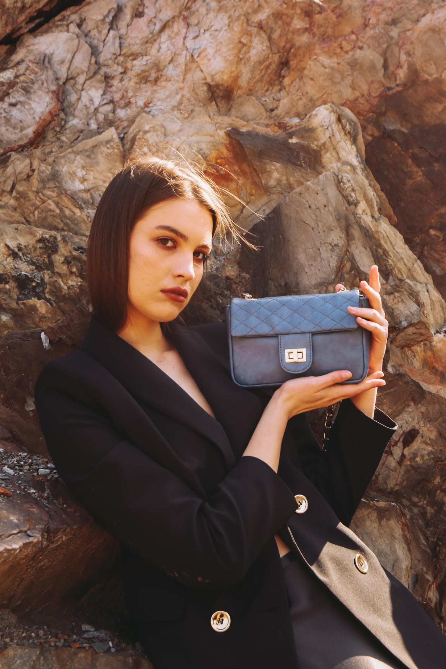 RASHKI SOFFIO - Womens Vegan Leather Slingbag | Spacious Compartment | Metalic chain (BLUE)