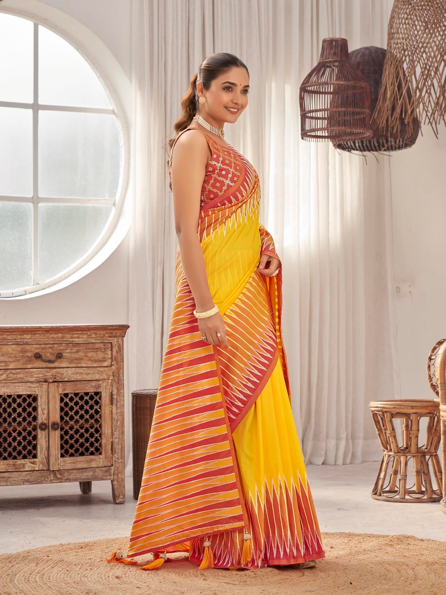 MANOHARI Women's Most Trendy Banarasi Soft Silk Woven Yellow Saree With Heavy Jacquard Work Saree With Blouse Piece_MN2002