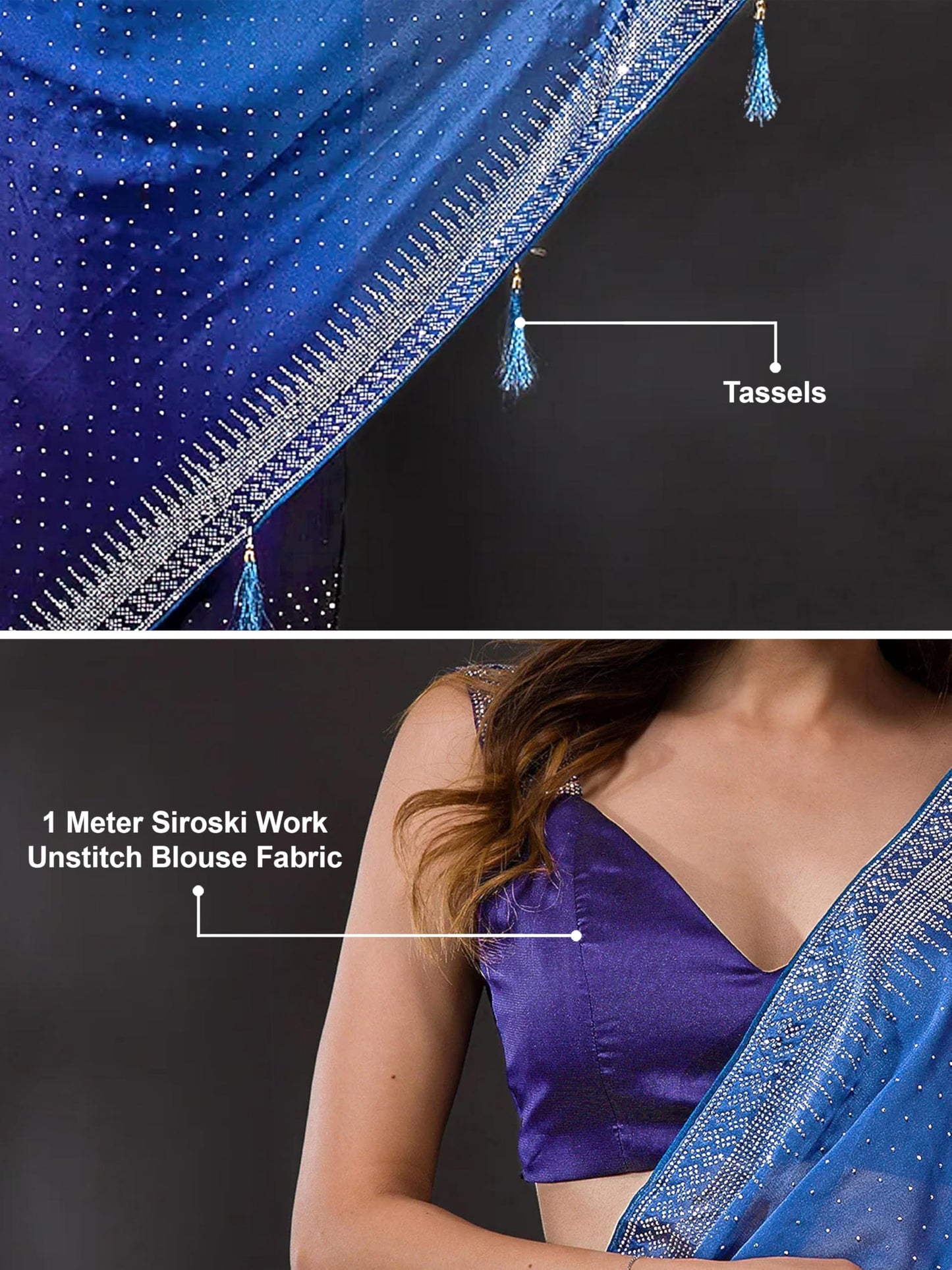 TRENDMALLS Women's Rangoli Silk Siroski Dual Shade Saree with Unstitch Blouse Piece (K1041-Blue)