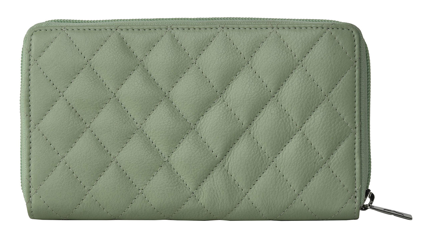 URBAN FOREST Grace Quilted Mint Green Leather Wallet/Clutch for Women
