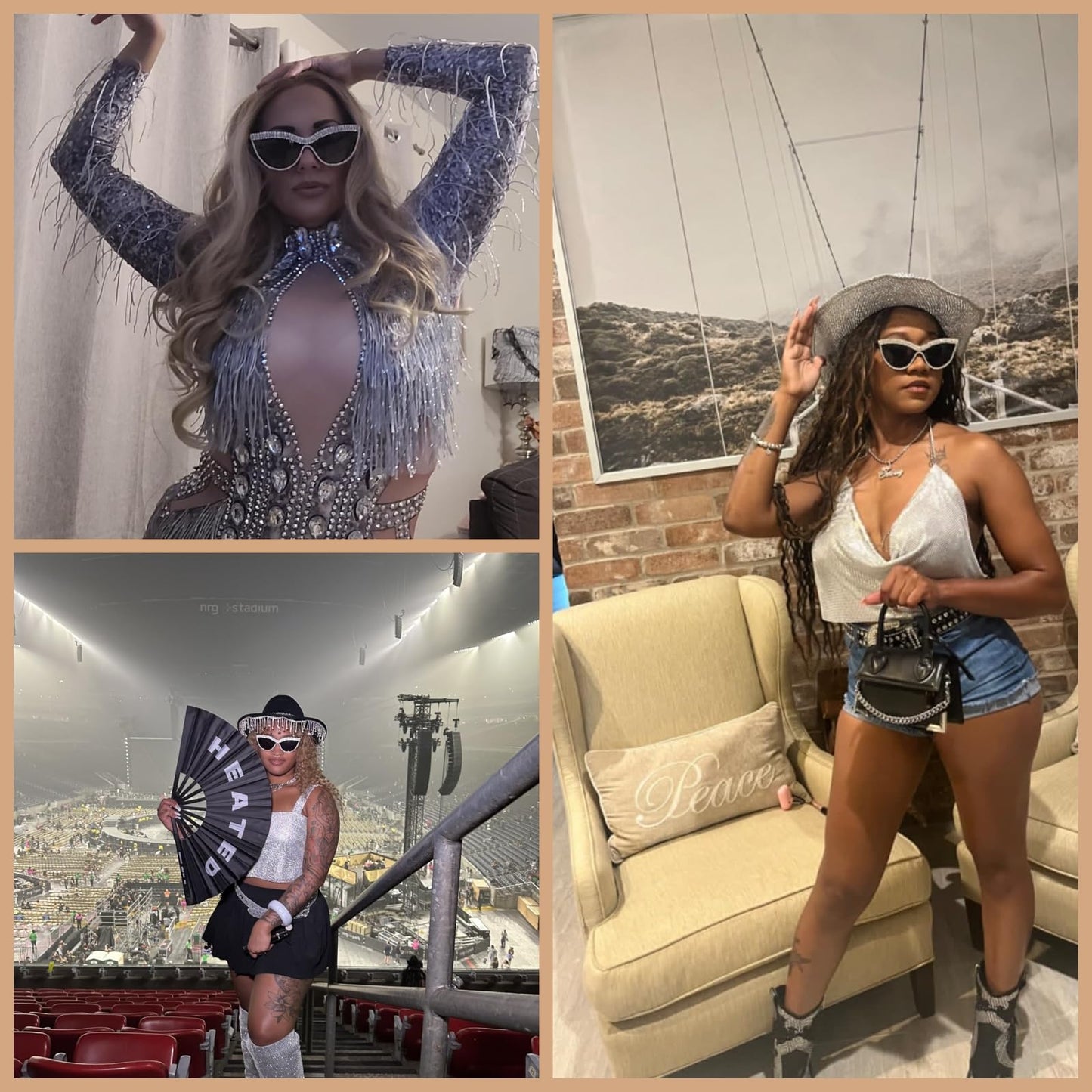 FEISEDY Women Oversized Diamond Sunglasses Fashion Cat Eye Rhinestone Sunglasses Jeweled Frame Costume Party B2360, White Stripe Diamond, 51mm