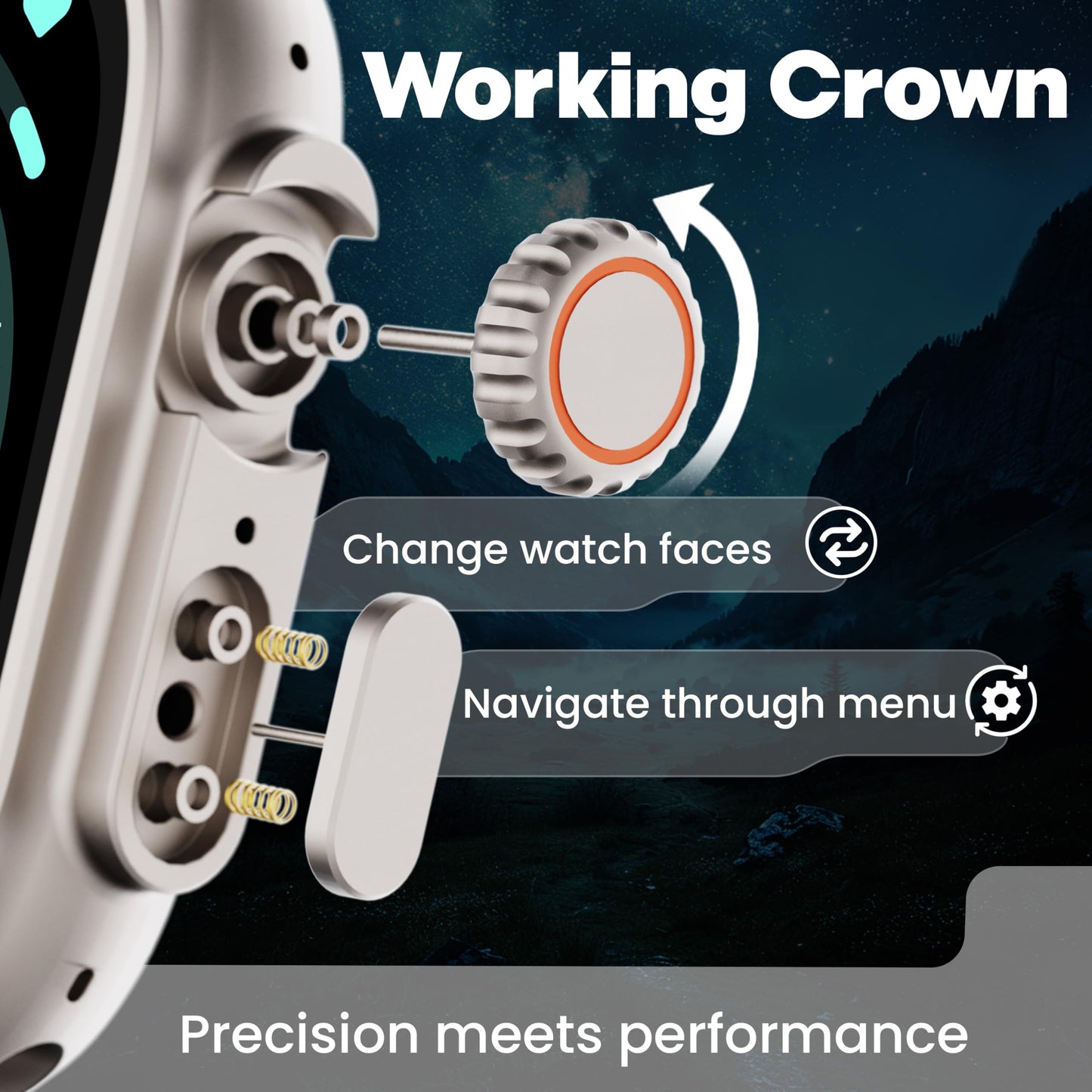 GOBOULT Newly Launched Crown Pro Smart Watch 2.01'' AMOLED, BT Calling, Working Crown, Zinc Alloy Frame, AI Voice Assistant, SpO2 Monitoring, 120+ Sports Mode (Blue)